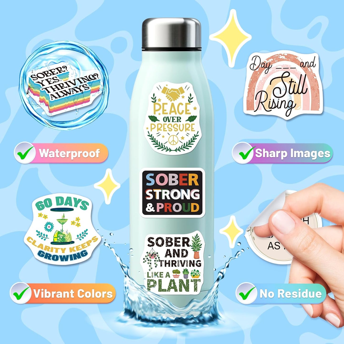 200 PCS Sober Stickers, Recovery Decals for Women Adults Men Teens