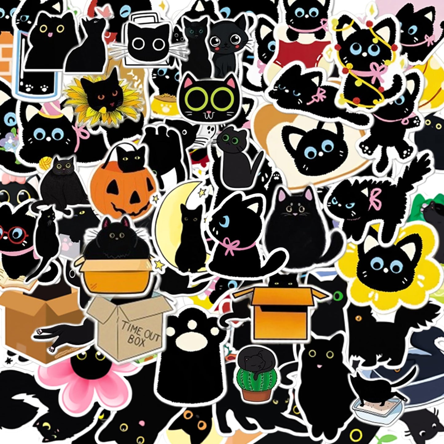 Kathy & Jiggs Cute Cat Stickers– 110 Pcs Waterproof Kawaii Cat Stickers for Scrapbooking, Laptops & Journals-Aesthetic Water Bottle Stickers for Kids – Easter Egg Fillers for Teens