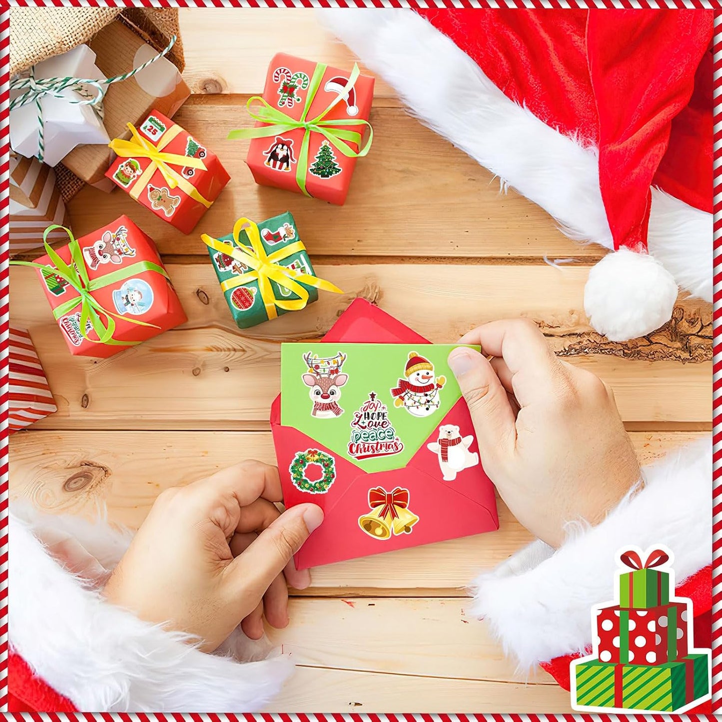 JULBEAR 300 Pcs Christmas Foam Stickers Self-Adhesive Bulk Party Favors