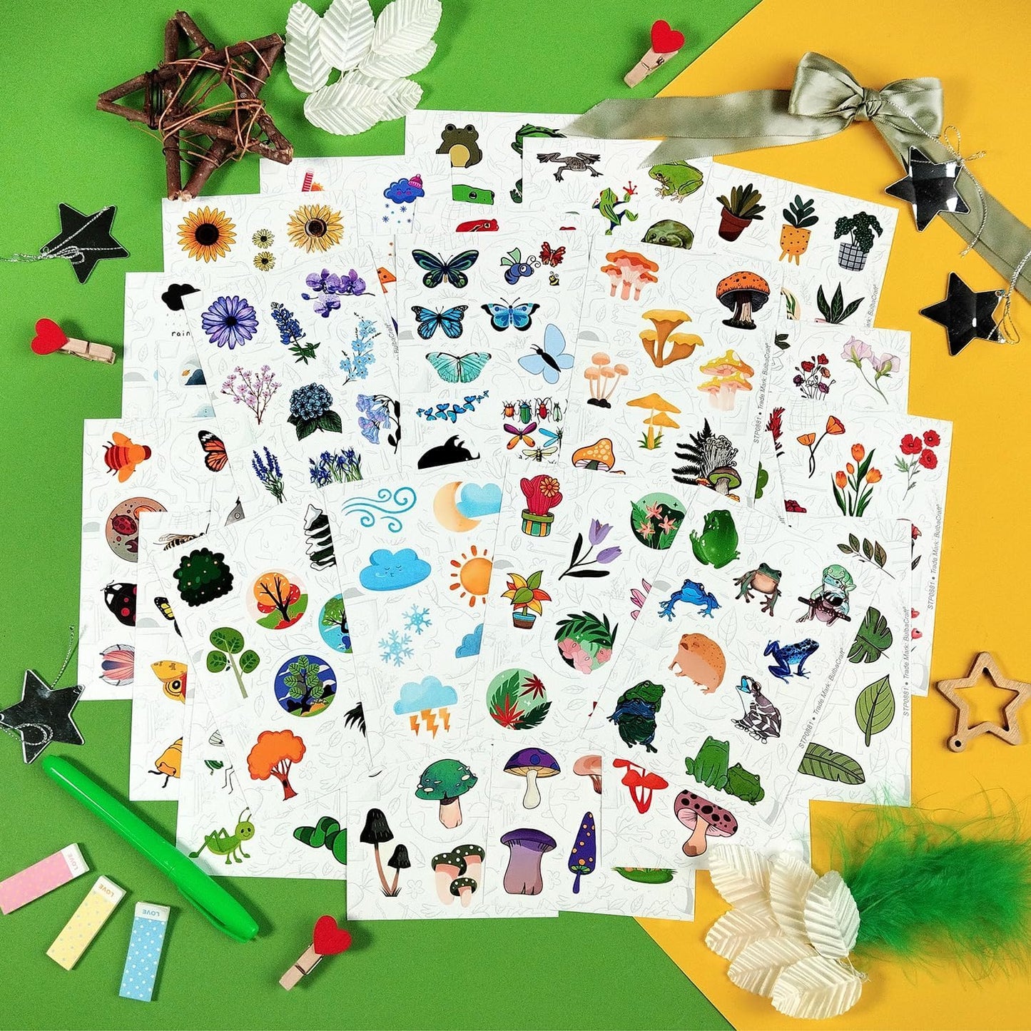 Nature Stickers - Flowers, Mushrooms, Leaves, Plants, Insects & Bugs Stickers, Nature Party Decoration & Favors, Gifts for Women & Men