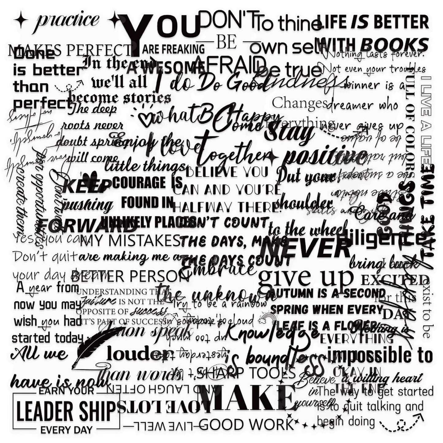 50PCS Transparent Inspirational Stickers, Black Quote Stickers