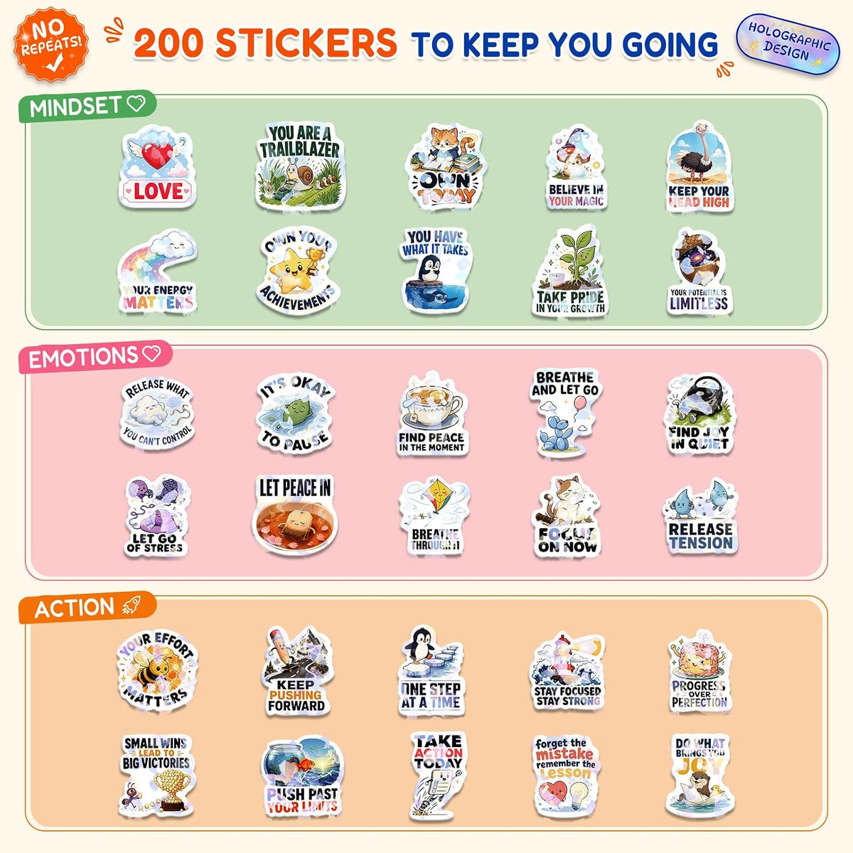 200 PCS Motivational Stickers Positive Affirmation Stickers for Teens Adult