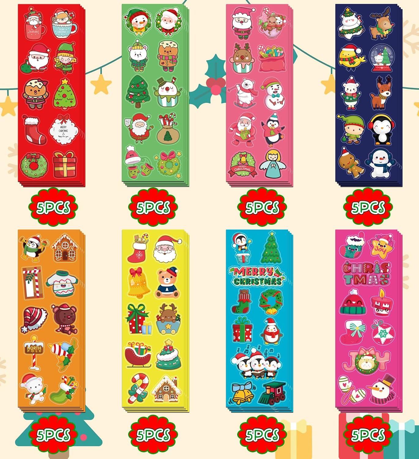 Christmas Stickers, Stocking Stuffers for Kids, 40 Sheets with 400 Stickers