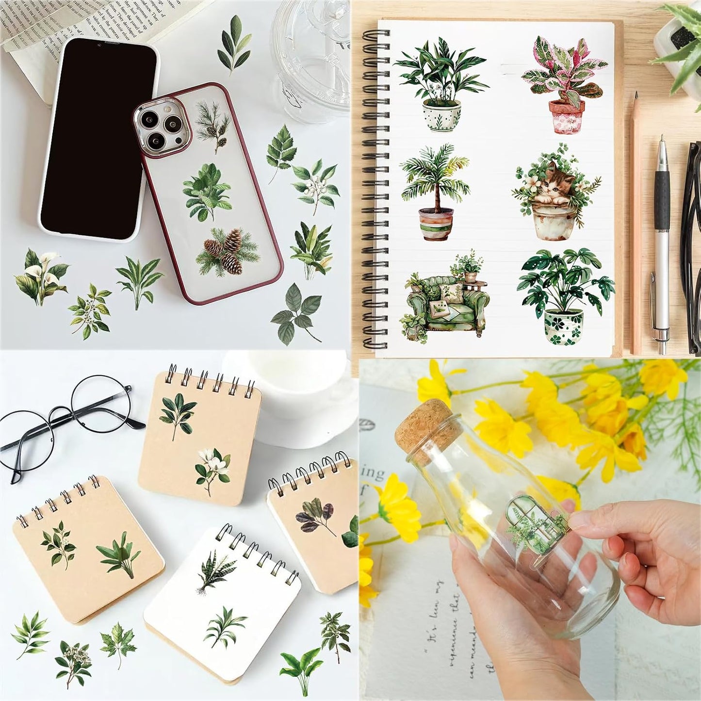100 Pcs Transparent Green Plant Stickers