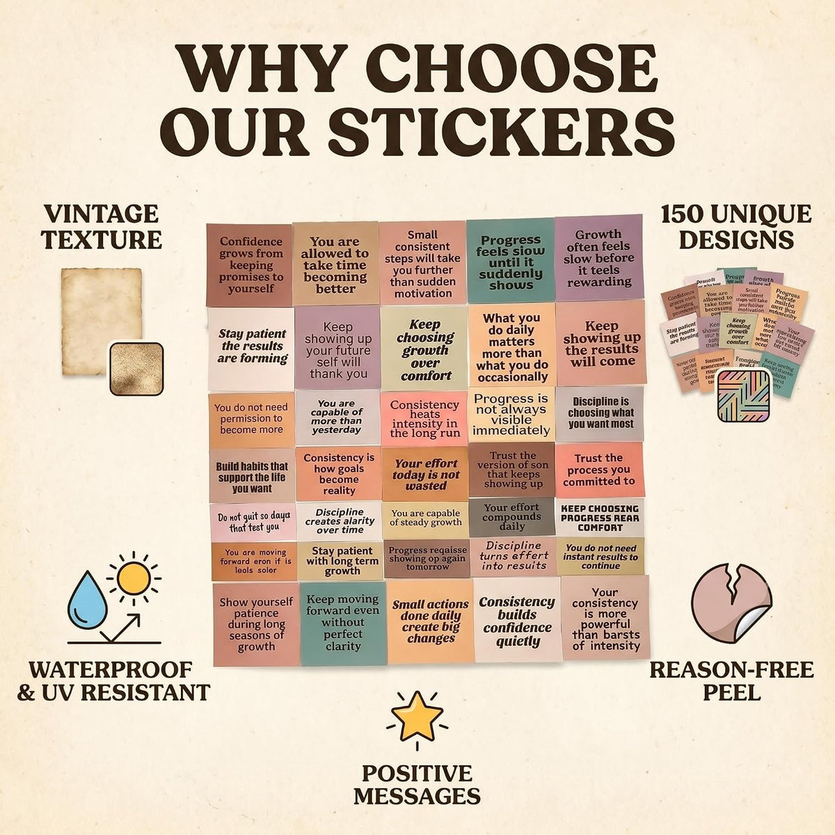 150PCS Positive Energy Quote Stickers by Beyond Normal Uplifting Motivational Word Vinyl Decals for Journaling Planner Laptop Water Bottle Self Love Gifts for Girls Women Adults