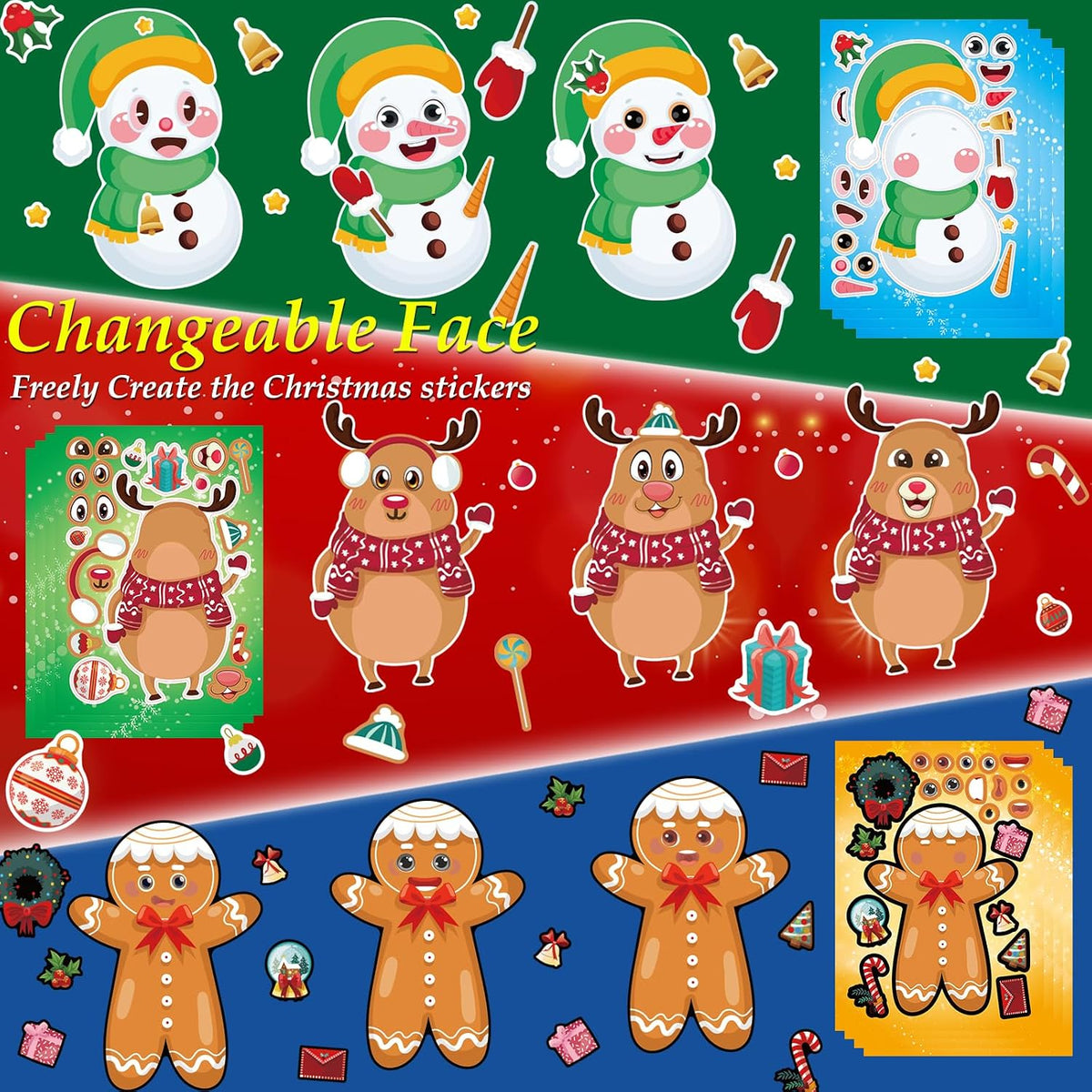 Aowplc Christmas Stickers 64 Sheets Make Your Own Christmas Characters Stickers for Kids Holiday Party Favors Crafts Activities Supplies