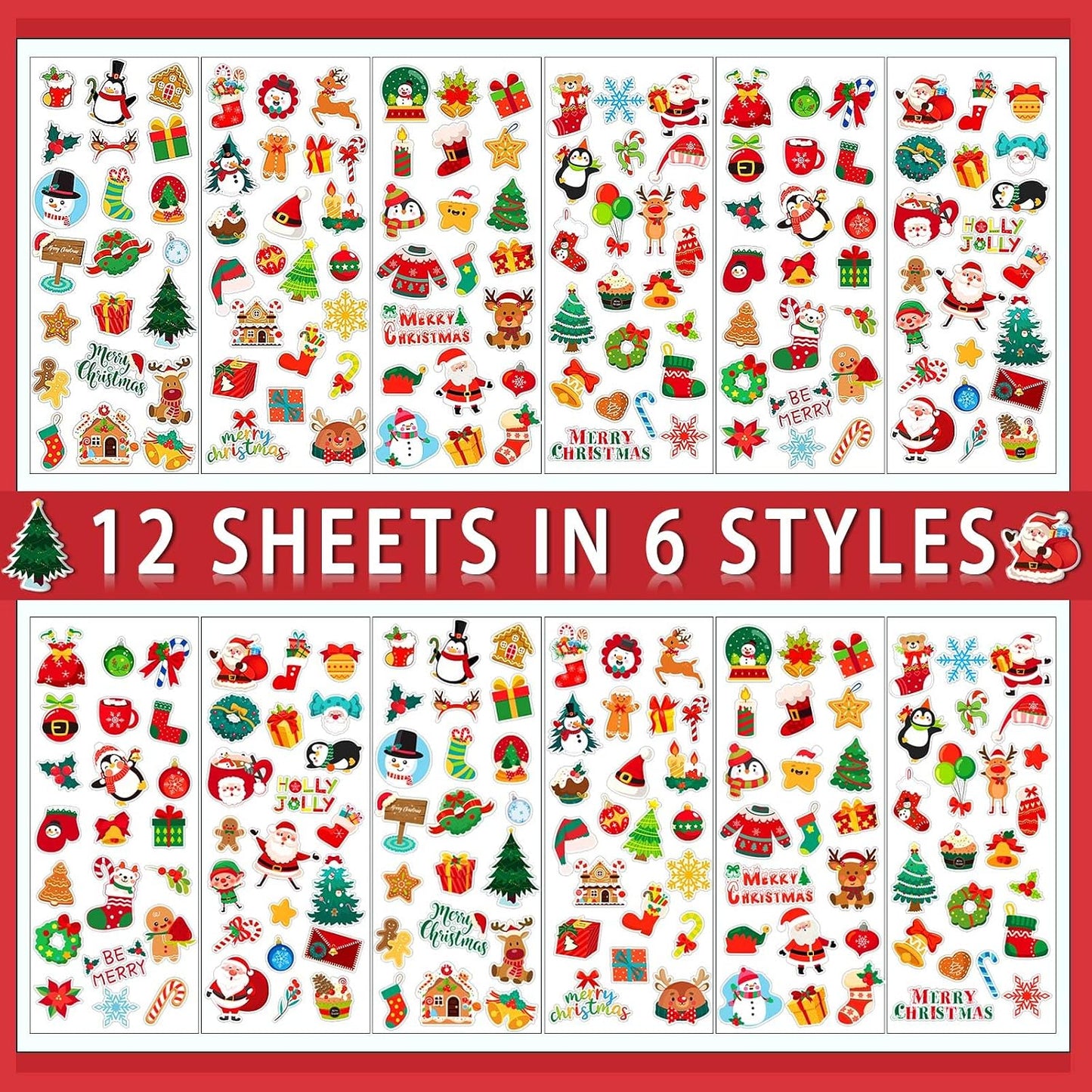 UPINS 12 Sheets Christmas Holiday Stickers 3D Puffy Foam Decals