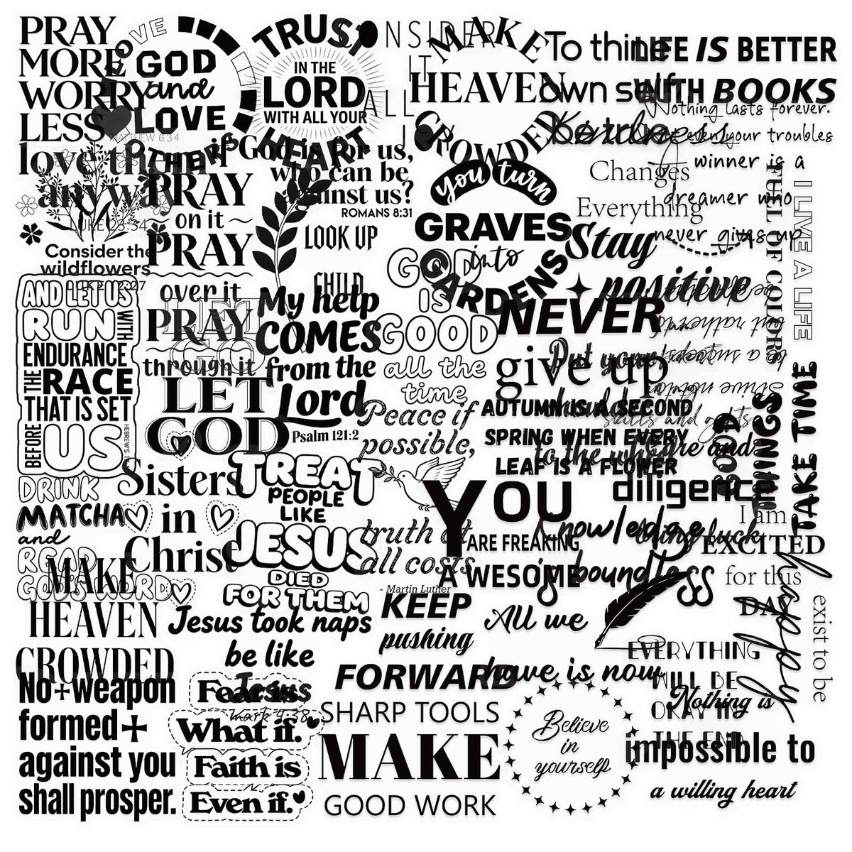 50PCS Transparent Inspirational Stickers, Black Quote Stickers