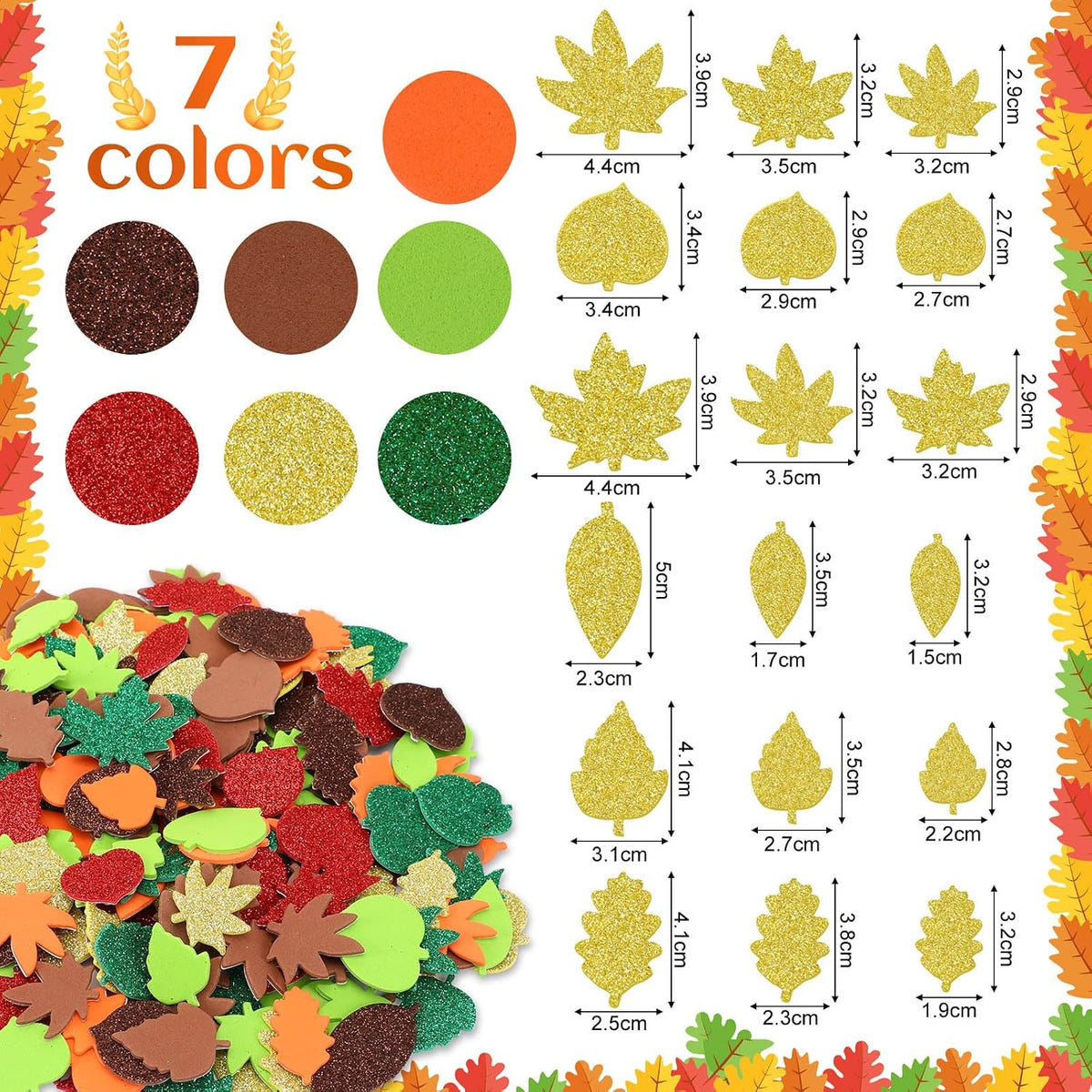JULBEAR 300Pcs Fall Leaf Foam Stickers for Kids Autumn Thanksgiving Crafts