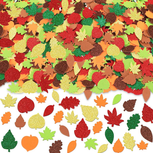 JULBEAR 300Pcs Fall Leaf Foam Stickers for Kids Autumn Thanksgiving Crafts