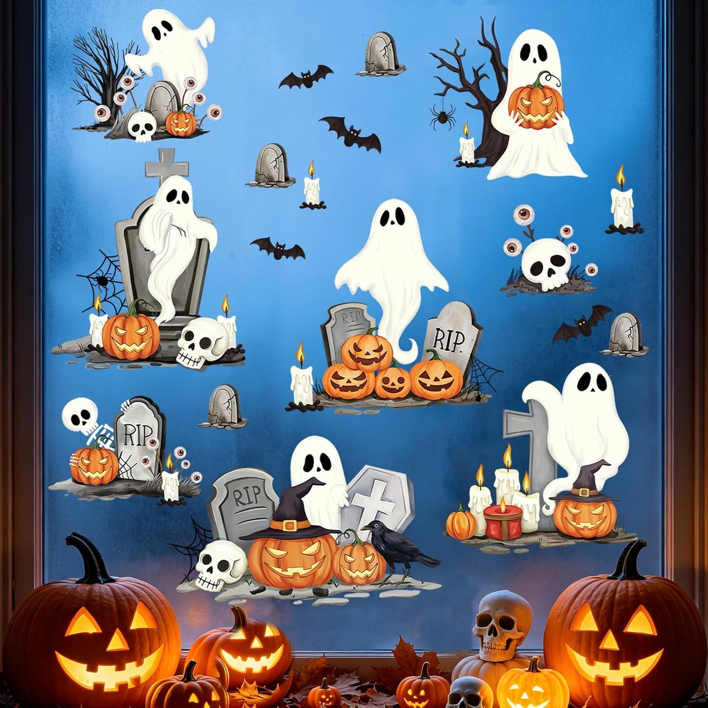 SHUCHING Halloween Ghost Window Sticker, Pumpkin Window Cling for Glass