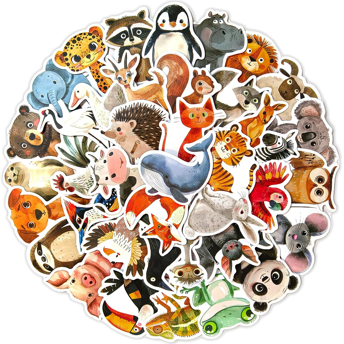 Ychsring Animal Stickers - Zoo Party 50 Pcs Waterproof Vinyl Cartoon Animal Stickers for Water Bottle, Laptop, Phone Case, Cup, Guitar - Forest Woodland Animal Stickers for Kids, Teens & Adults