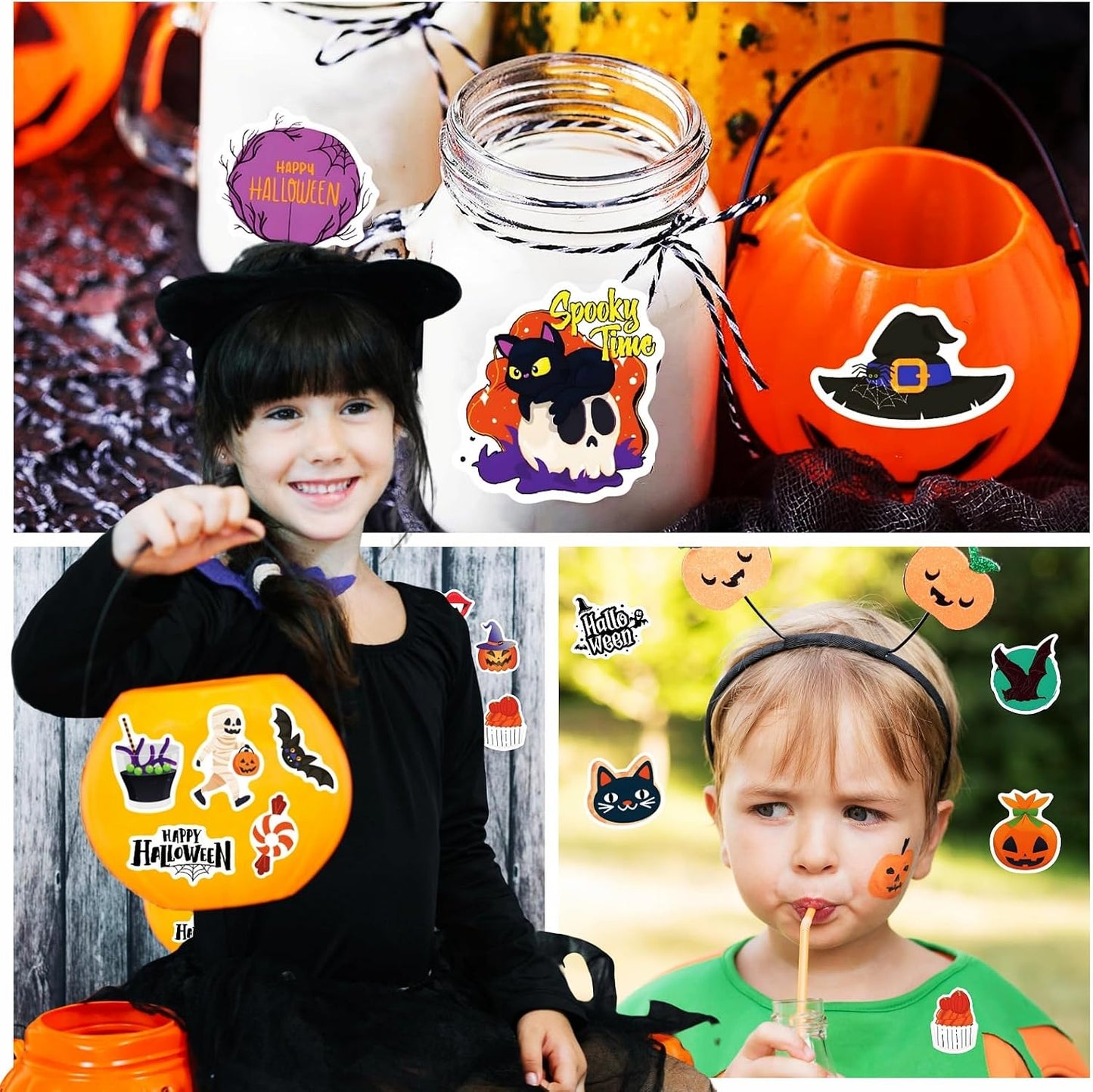 300Pcs Halloween Stickers for Kids Teens Adults, Waterproof Non-Repeating Vinyl Bulk Halloween Pumpkin Stickers for Holiday Party Favors Classroom Crafts Gifts Prizes Decorations