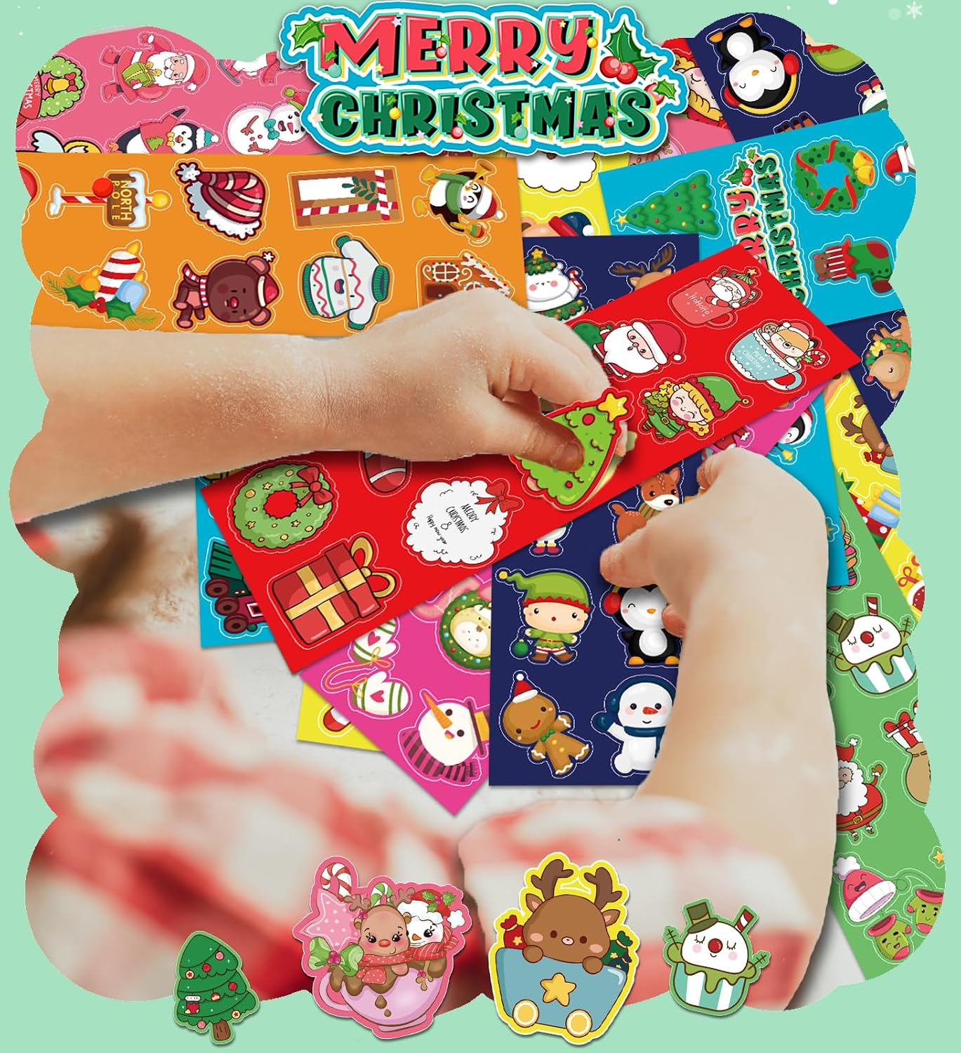 Christmas Stickers, Stocking Stuffers for Kids, 40 Sheets with 400 Stickers