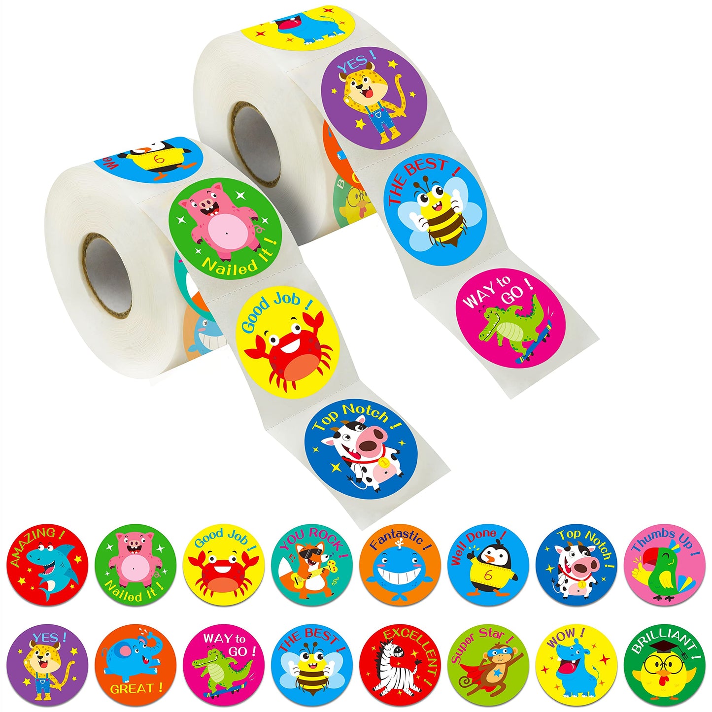 Hebayy 600 PCS Cartoon Animal Stickers Party Decoration Teacher Reward Encouragement Motivational Decals 16 Designs Value Pack (Each Measures 1.5" in Diameter)