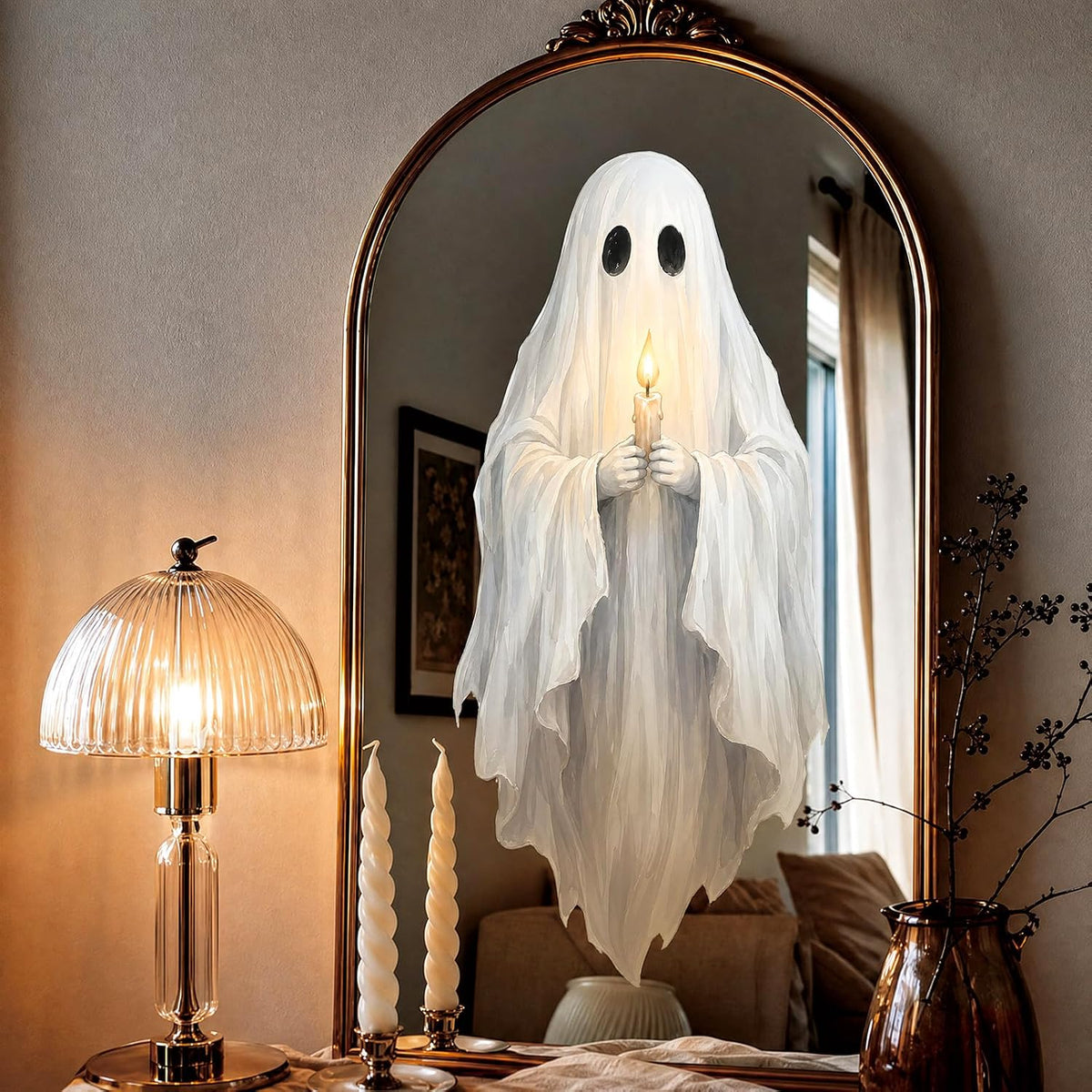 AnyDesign Halloween Ghost Window Clings Spooky Ghost Holding Handle Reusable Window Decals Stickers for Holiday Party Store Glass Decoration