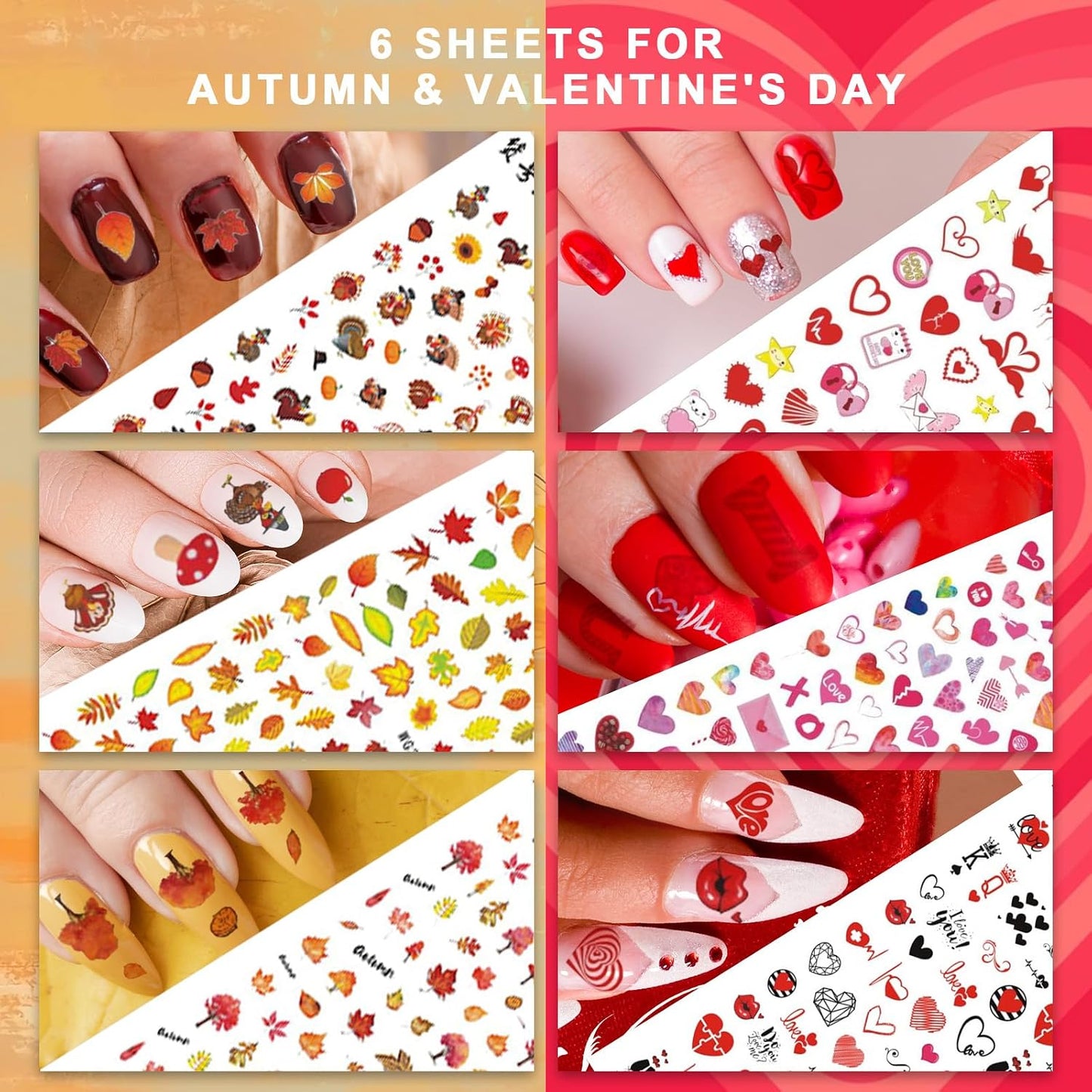 Whaline 18 Sheets All Season Nail Art Stickers Easter St. Patrick's All Holiday Valentine's Day Fall Halloween Winter Christmas 4th of July Self-Adhesive Nail Decals for DIY Manicure Party Decor