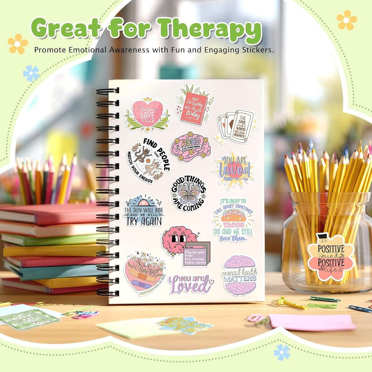 300 PCS Mental Health Stickers, Vinyl Therapy Stickers for Mental Health Journal, Positive Quote Decals for Adult, Therapist Gifts, Journals, Laptops, Water Bottles