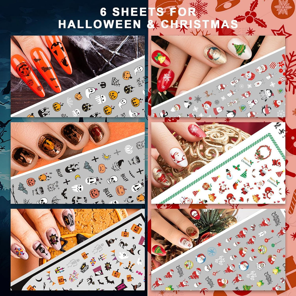 Whaline 18 Sheets All Season Nail Art Stickers Easter St. Patrick's All Holiday Valentine's Day Fall Halloween Winter Christmas 4th of July Self-Adhesive Nail Decals for DIY Manicure Party Decor