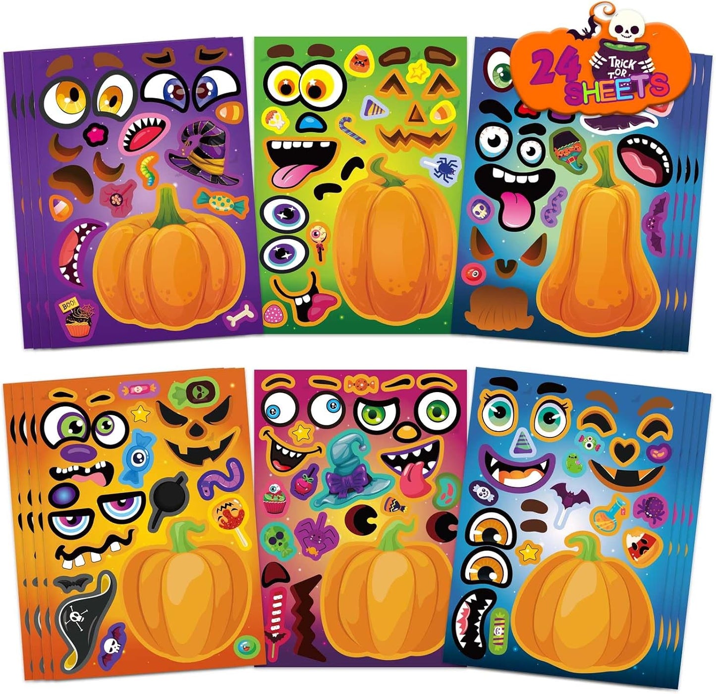 Halloween Stickers for Kids, Make a Pumpkin Face Stickers Halloween Party | 24 Sheets Pumpkin Decorating Sticker, Make Your Own Sticker Fall Autumn Thanksgiving Party Crafts, Goodie Bags Stuffers