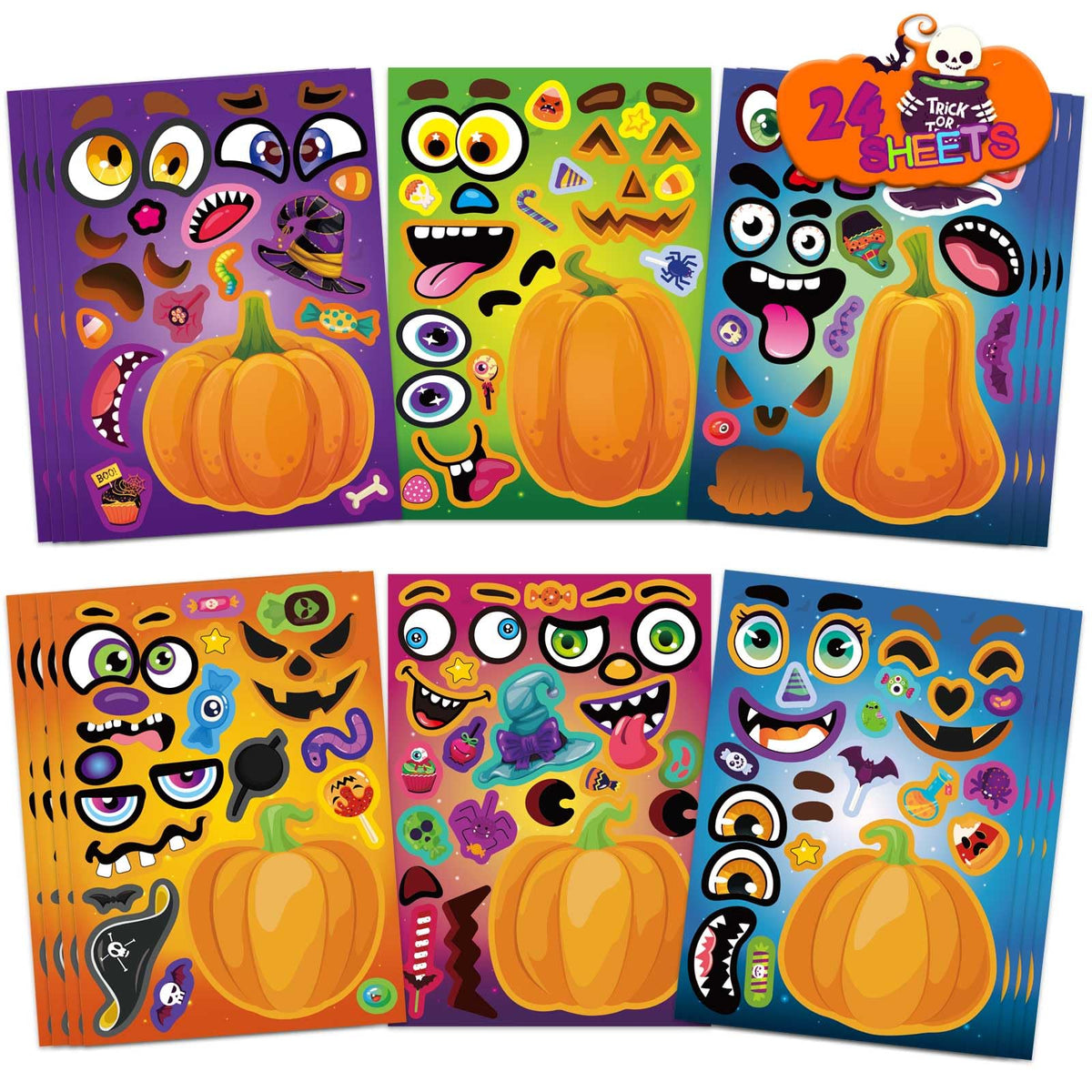 Halloween Stickers for Kids, Make a Pumpkin Face Stickers Halloween Party | 24 Sheets Pumpkin Decorating Sticker, Make Your Own Sticker Fall Autumn Thanksgiving Party Crafts, Goodie Bags Stuffers