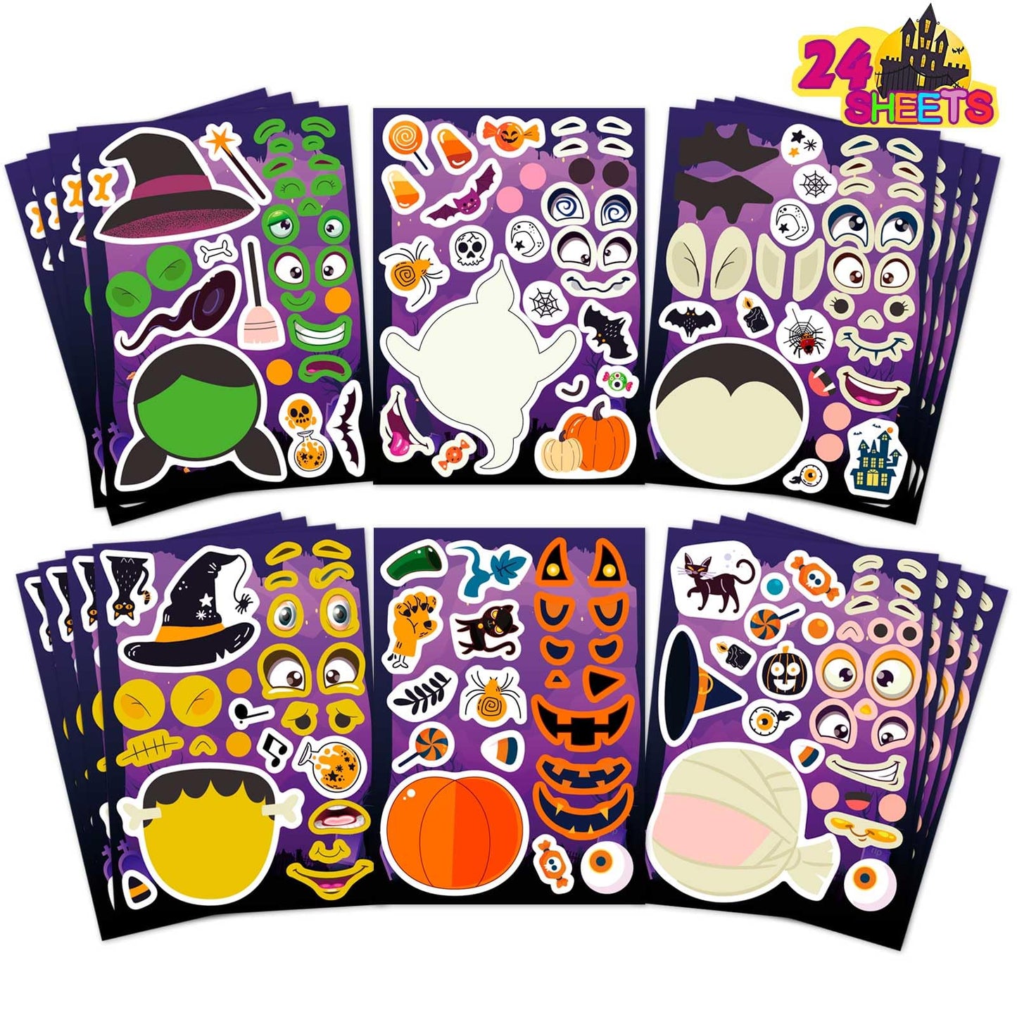 Halloween Stickers for Kids, Make a Pumpkin Face Stickers Halloween Party | 24 Sheets Pumpkin Decorating Sticker, Make Your Own Sticker Fall Autumn Thanksgiving Party Crafts, Goodie Bags Stuffers
