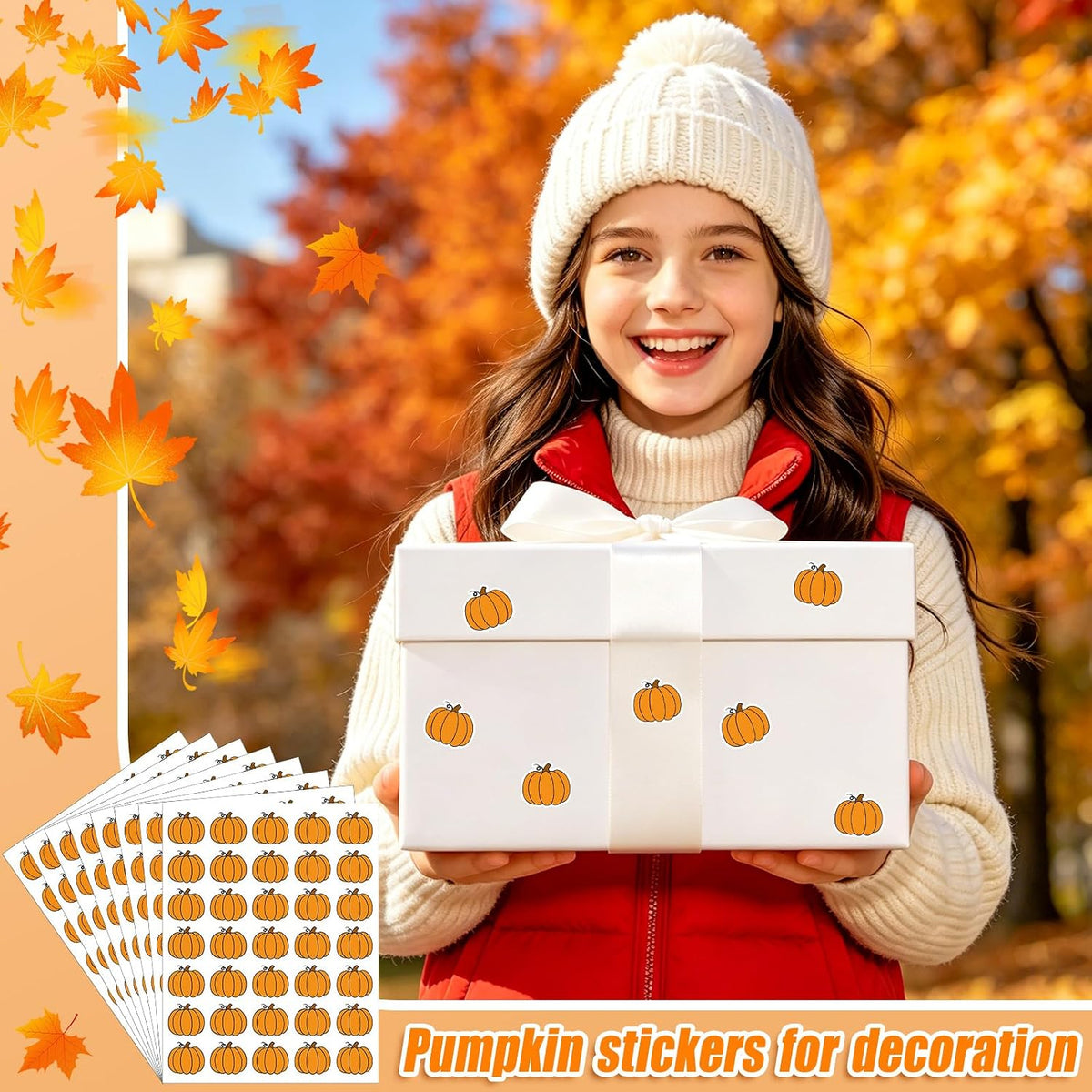 JULMELON 16 Sheets Mini Thanksgiving Pumpkin Stickers for Kids Fall Crafts