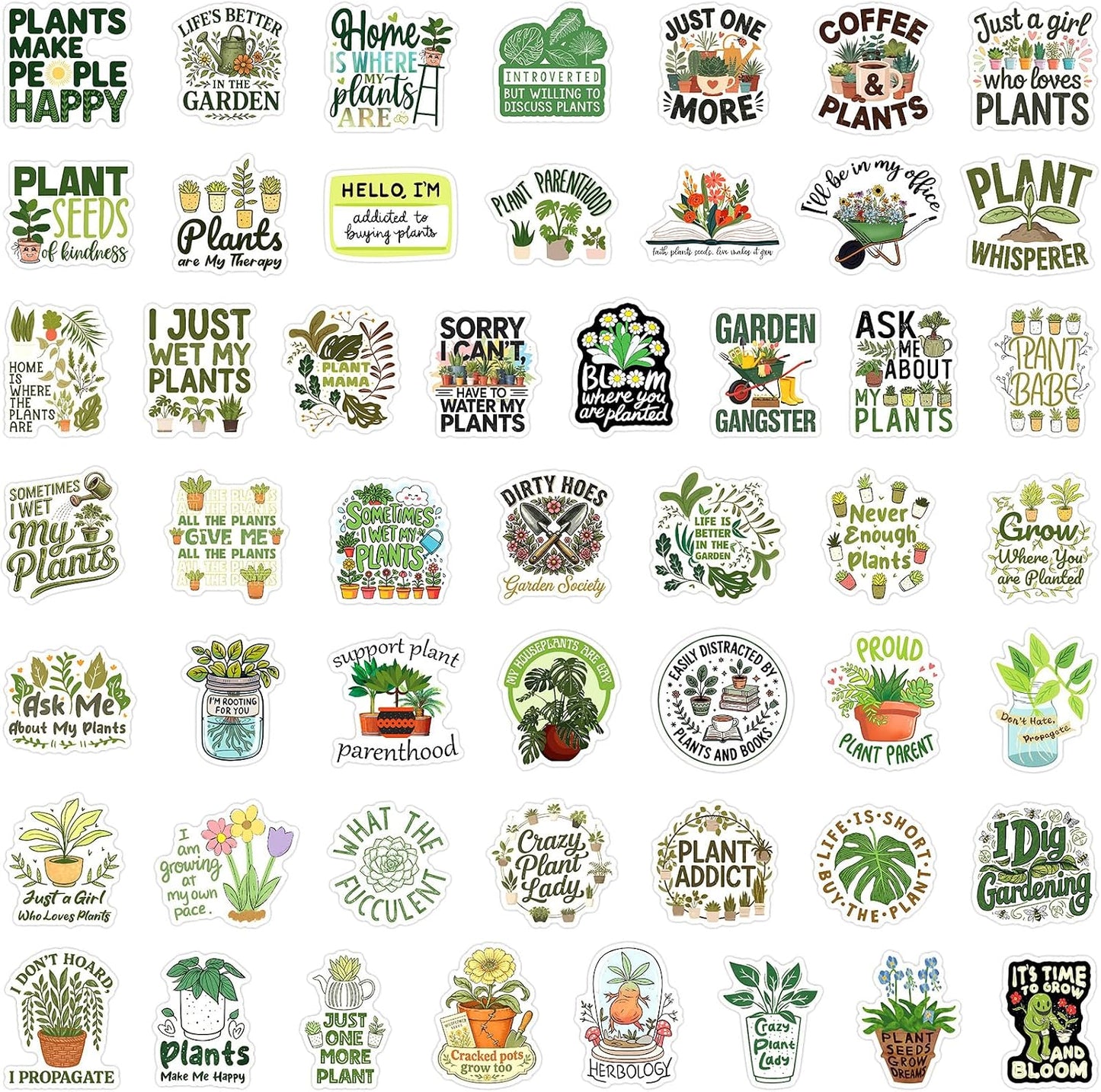 50Pcs Plant Stickers Pack, Waterproof Vinyl Funny Plant Quote Stickers for Garden Lovers Teens Adults, No‑Residue Decals for Journaling Scrapbooking Water Bottle Laptop Phone Case Luggage Decor