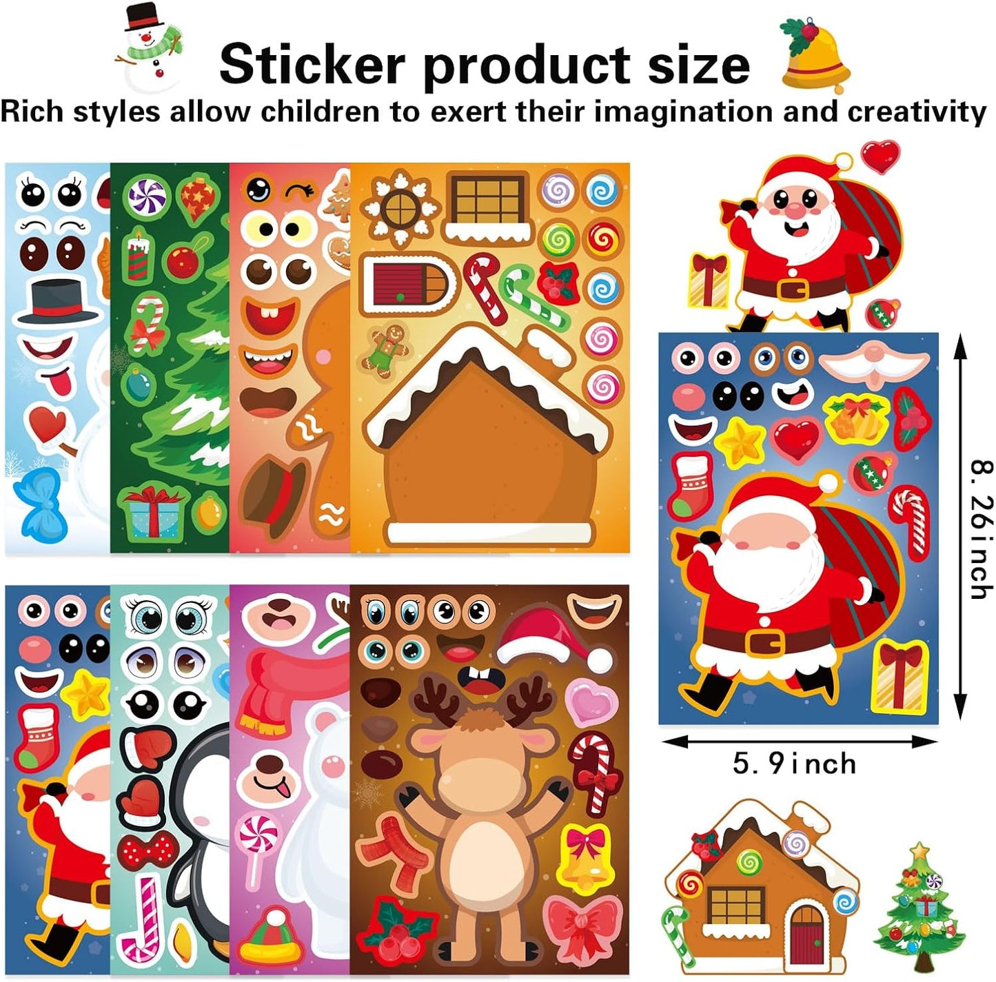 Christmas Face Stickers for Kids and Adults Cute Merry Christmas Party Stickers Bulk for Pumpkins and Water Bottles Santa Claus Deer Snowman Holiday Party Favor Supplies Art Craft Gifts