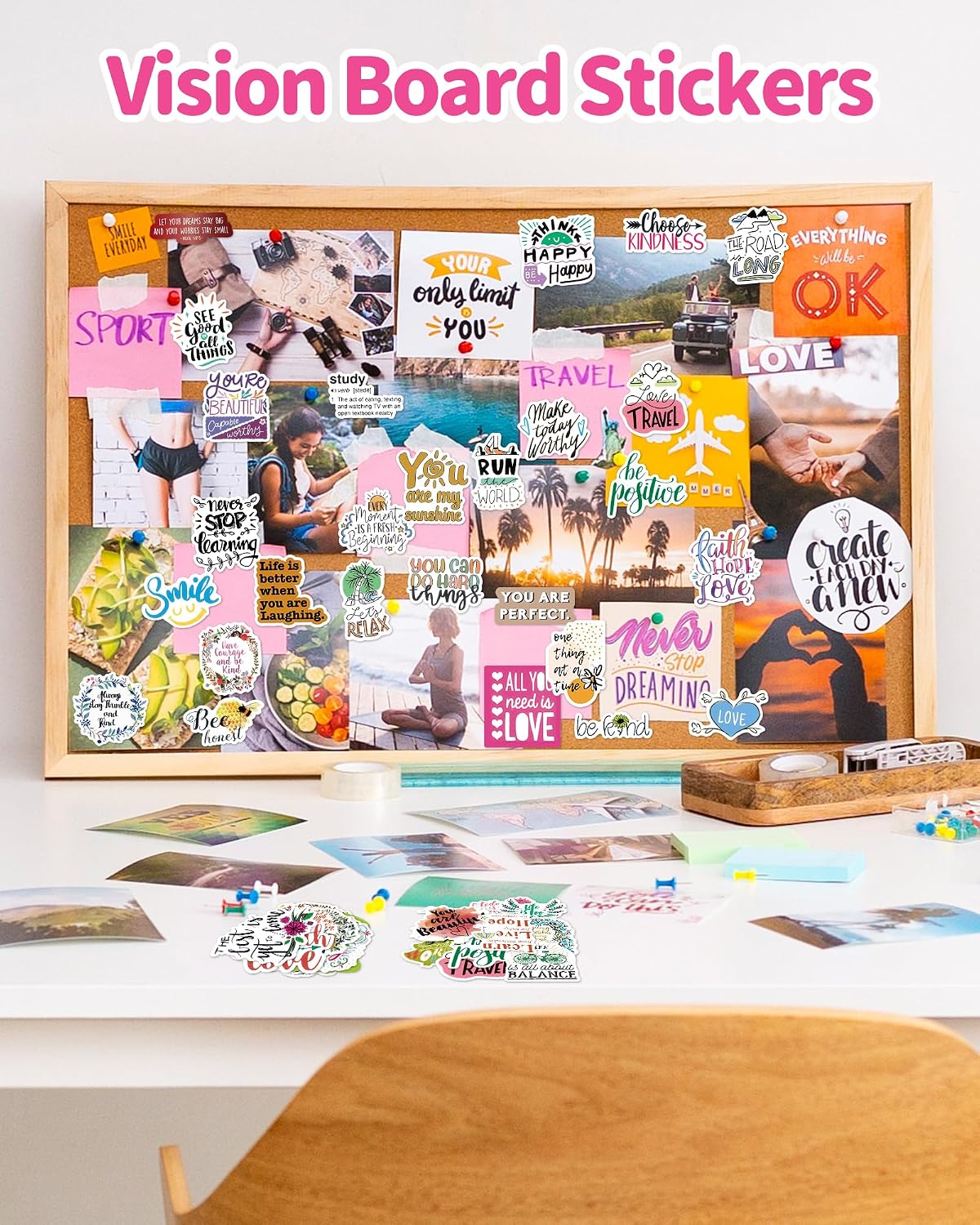 300 PCS Inspirational Stickers for Adults, Scrapbook Vision Board Supplies