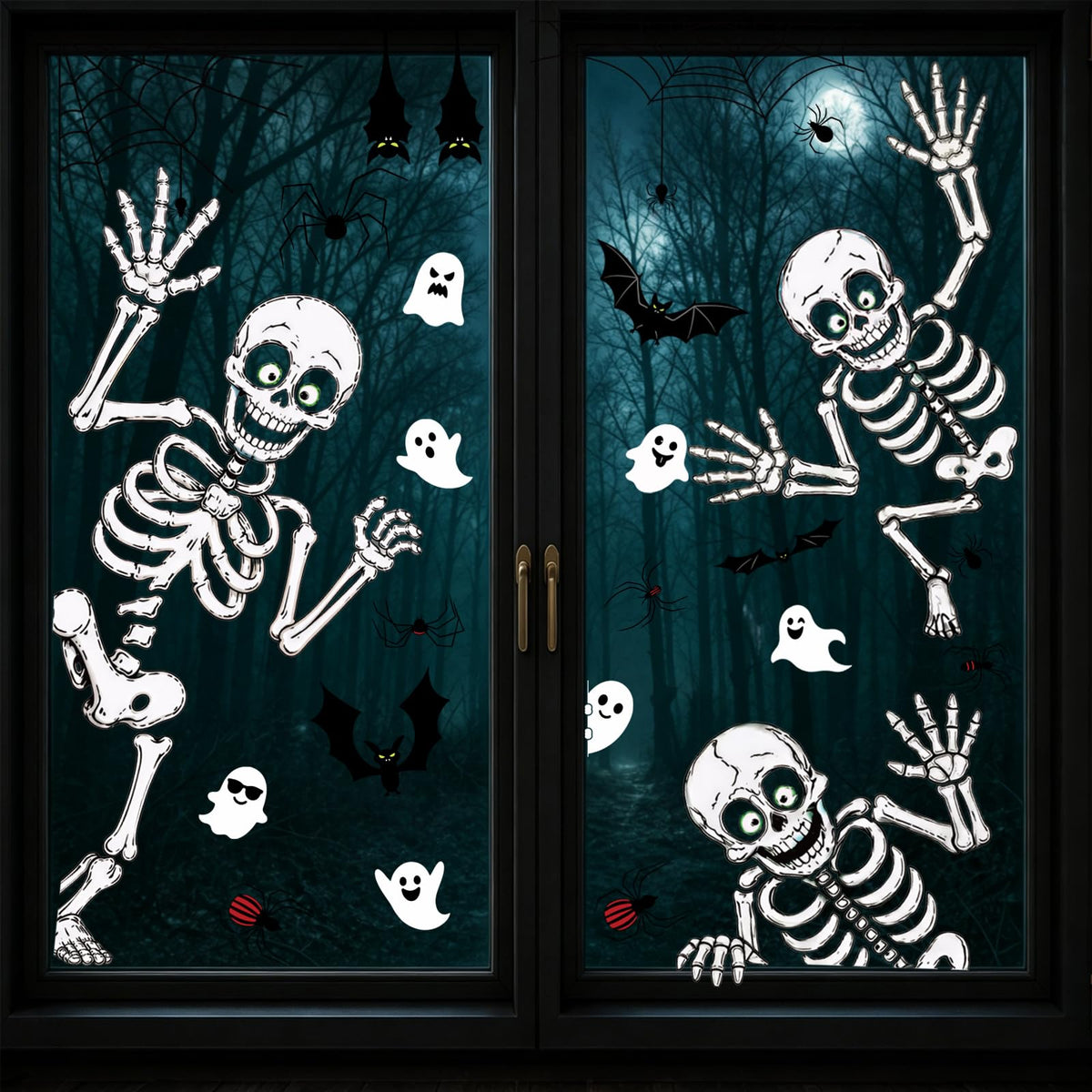 9 Sheet Halloween Window Clings for Kids, Ghost Skeleton Bat Stickers Decor