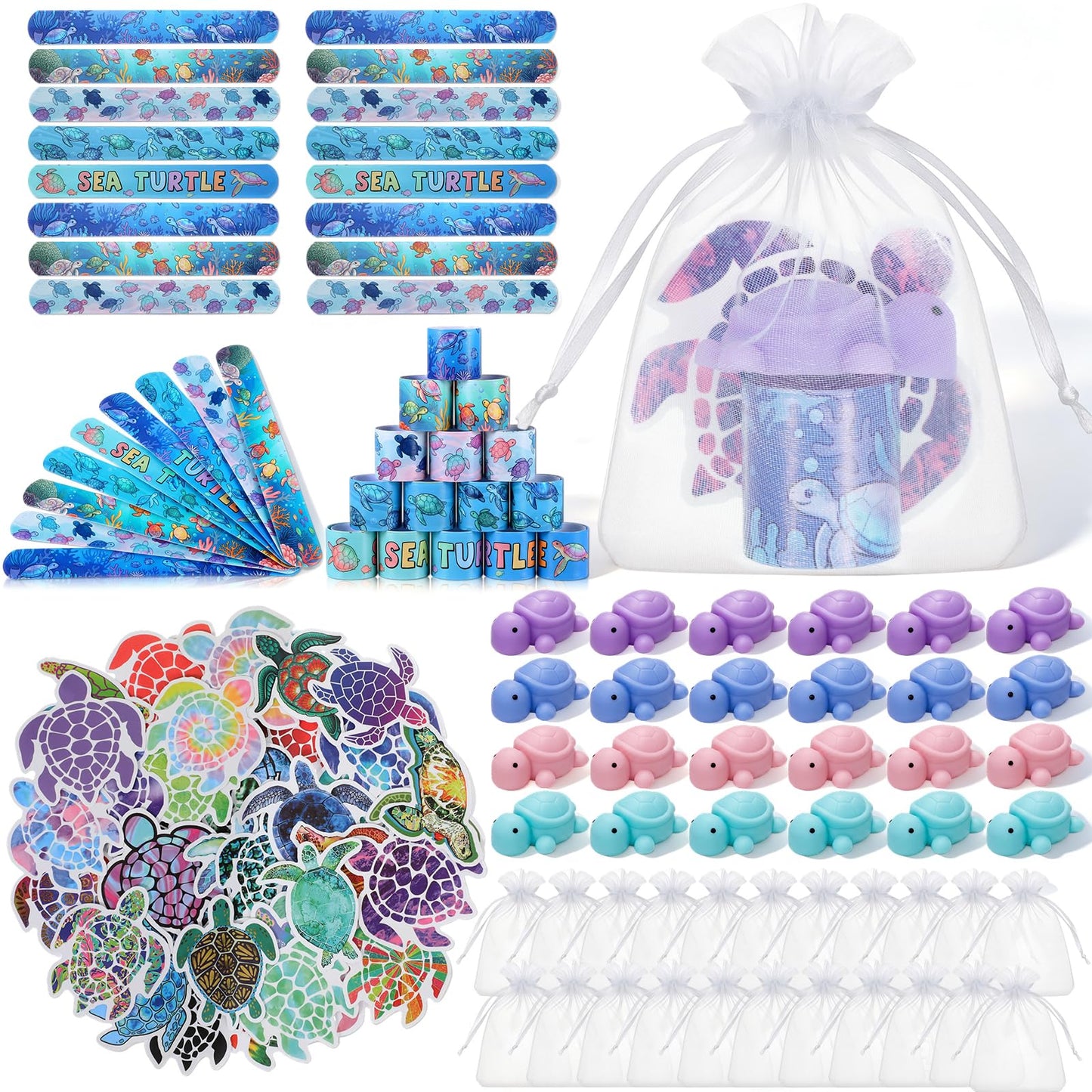 Realspring 122 Pcs Wild Life Party Favors, Slap Bracelets Stickers