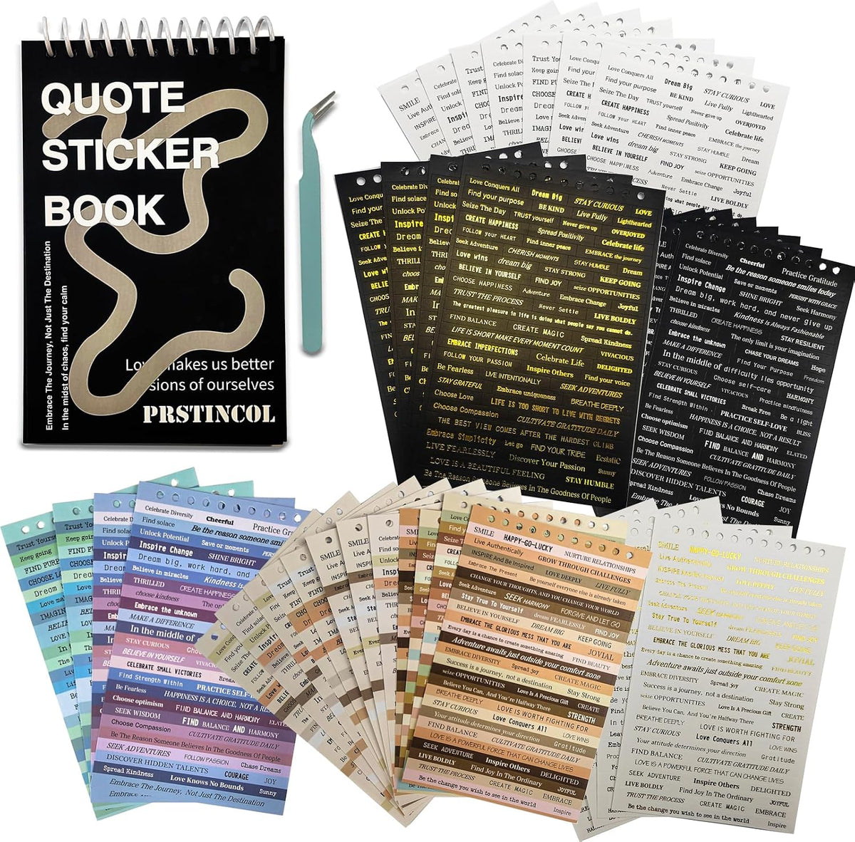 PRSTINCOL 2370 Pcs Word Stickers for Journaling,40 Sheets Quote Stickers Gold Foil Small Talk Stickers for Junk Journal Craft,Scrapbooking Supplies Making