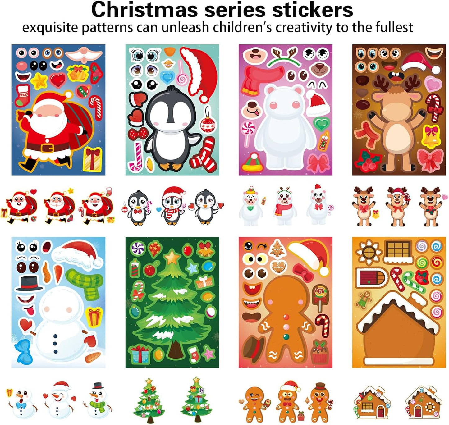 Christmas Face Stickers for Kids and Adults Cute Merry Christmas Party Stickers Bulk for Pumpkins and Water Bottles Santa Claus Deer Snowman Holiday Party Favor Supplies Art Craft Gifts