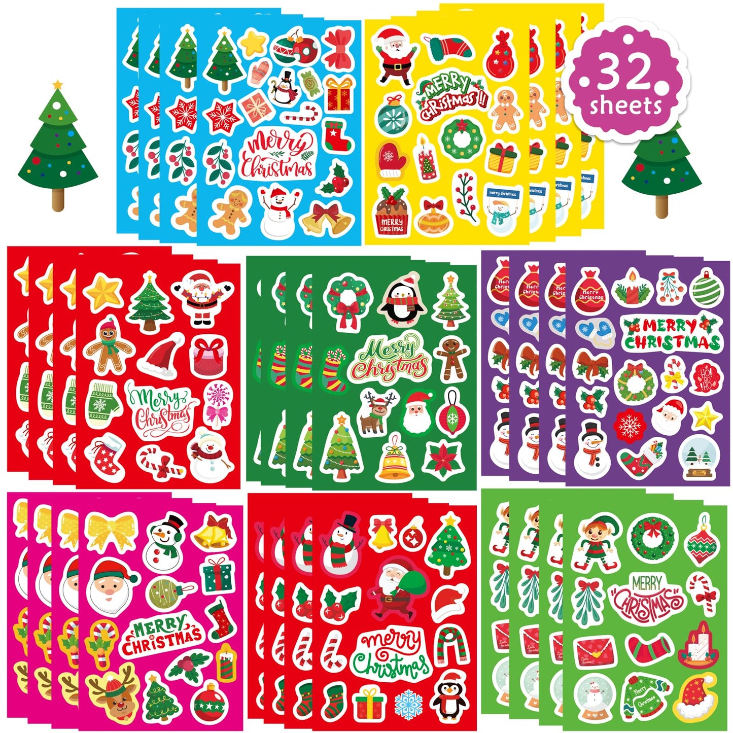 Christmas Face Stickers for Kids and Adults Cute Merry Christmas Party Stickers Bulk for Pumpkins and Water Bottles Santa Claus Deer Snowman Holiday Party Favor Supplies Art Craft Gifts