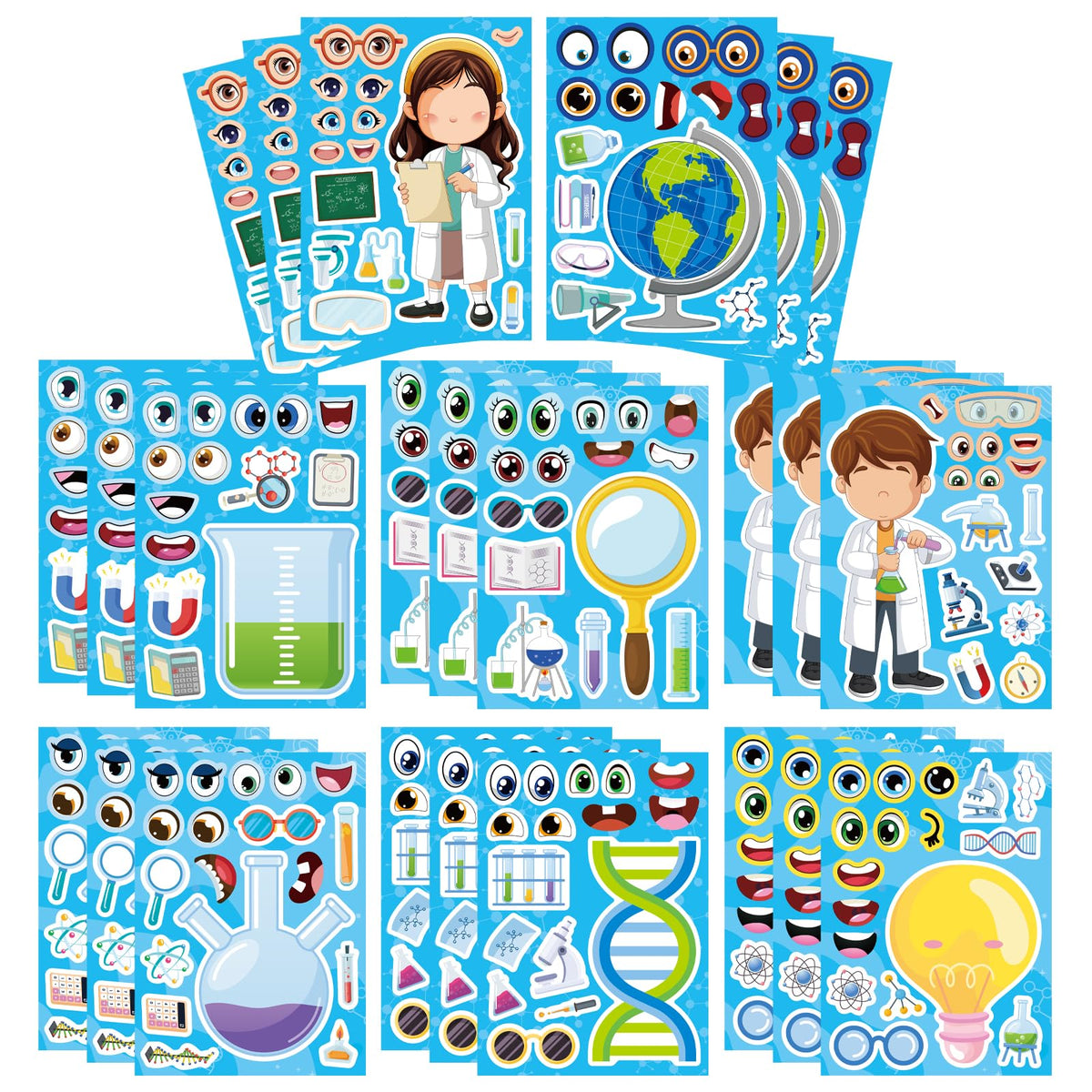 24PCS Summer Stickers for Kids, Make-a-face Stickers, Make Your Own Sticker