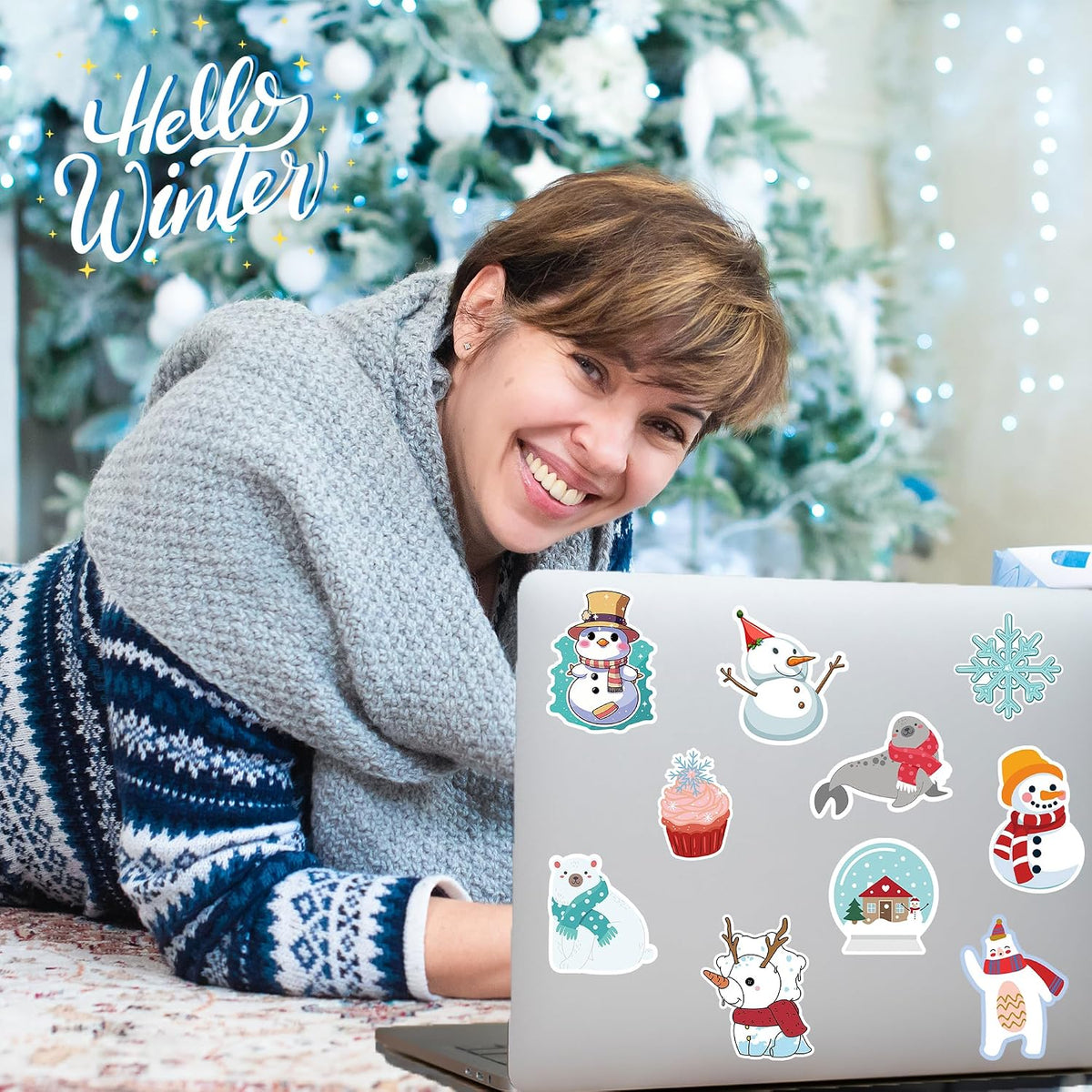 OHOME Winter Stickers | 100 PCS Snowflake Stickers for Kids - Vinyl Winter Games Toys Gifts Activities Party Favors Supplies - Snowman Crafts Bulk for Classroom Home
