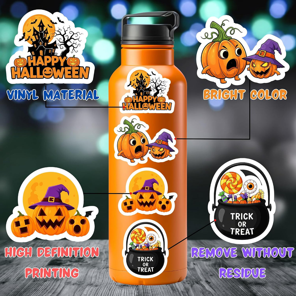 Halloween Stickers, Non-Repeating Halloween Pumpkin Decoration Stickers