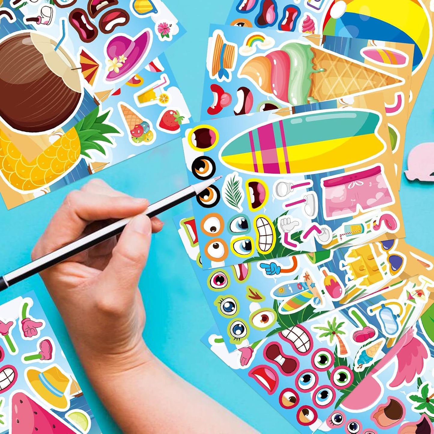 24 Sheets Summer Stickers for Kids, Hawaii Tropical Pool Beach Sticker