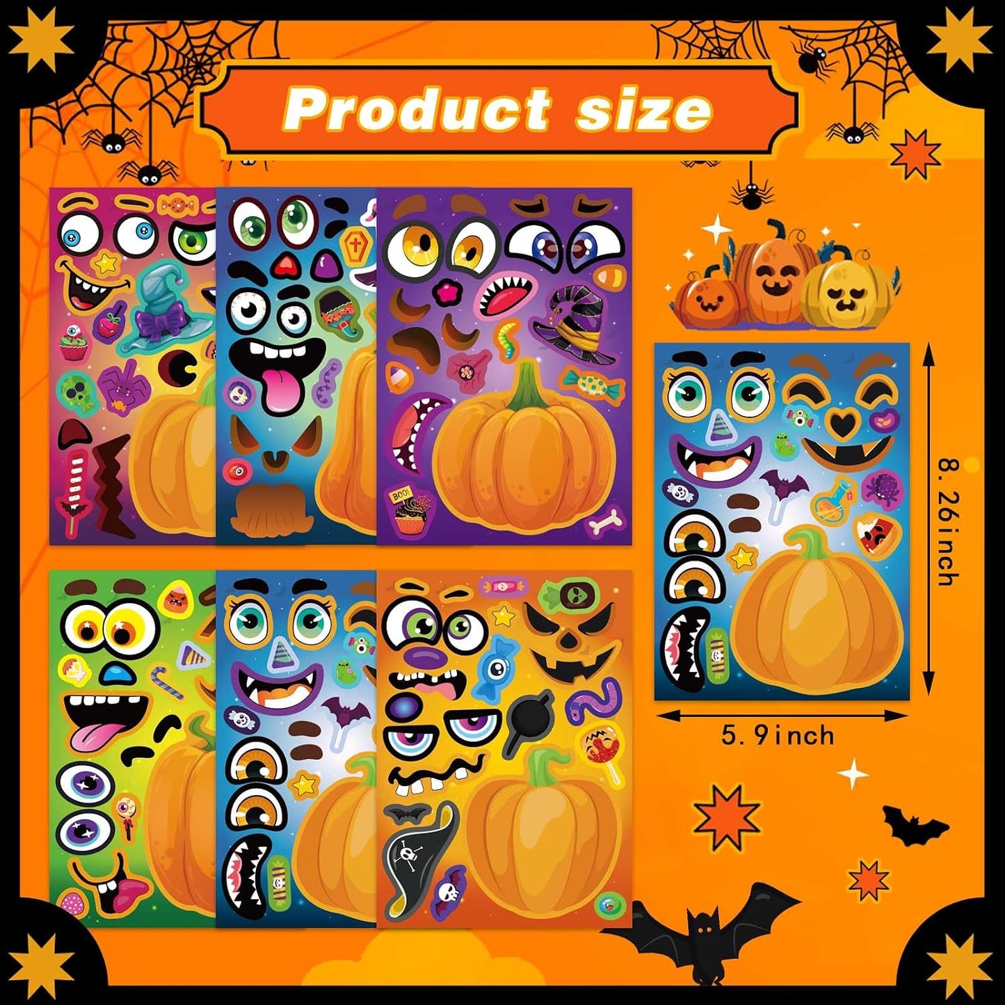 Halloween Stickers for Kids, Make a Pumpkin Face Stickers Halloween Party | 24 Sheets Pumpkin Decorating Sticker, Make Your Own Sticker Fall Autumn Thanksgiving Party Crafts, Goodie Bags Stuffers