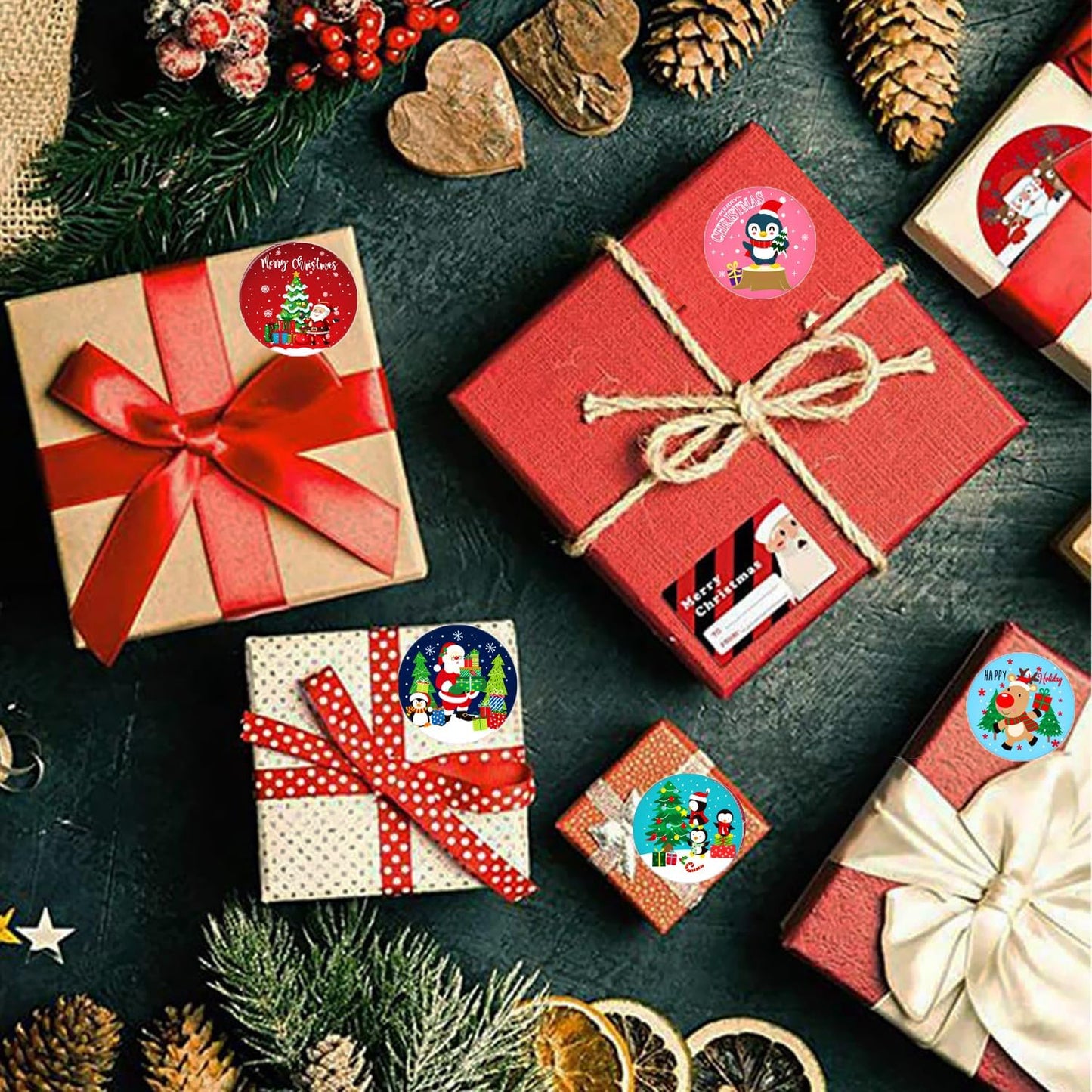 1000Pcs Christmas Stickers 1 Inch Self Adhesive Christmas Round Stickers