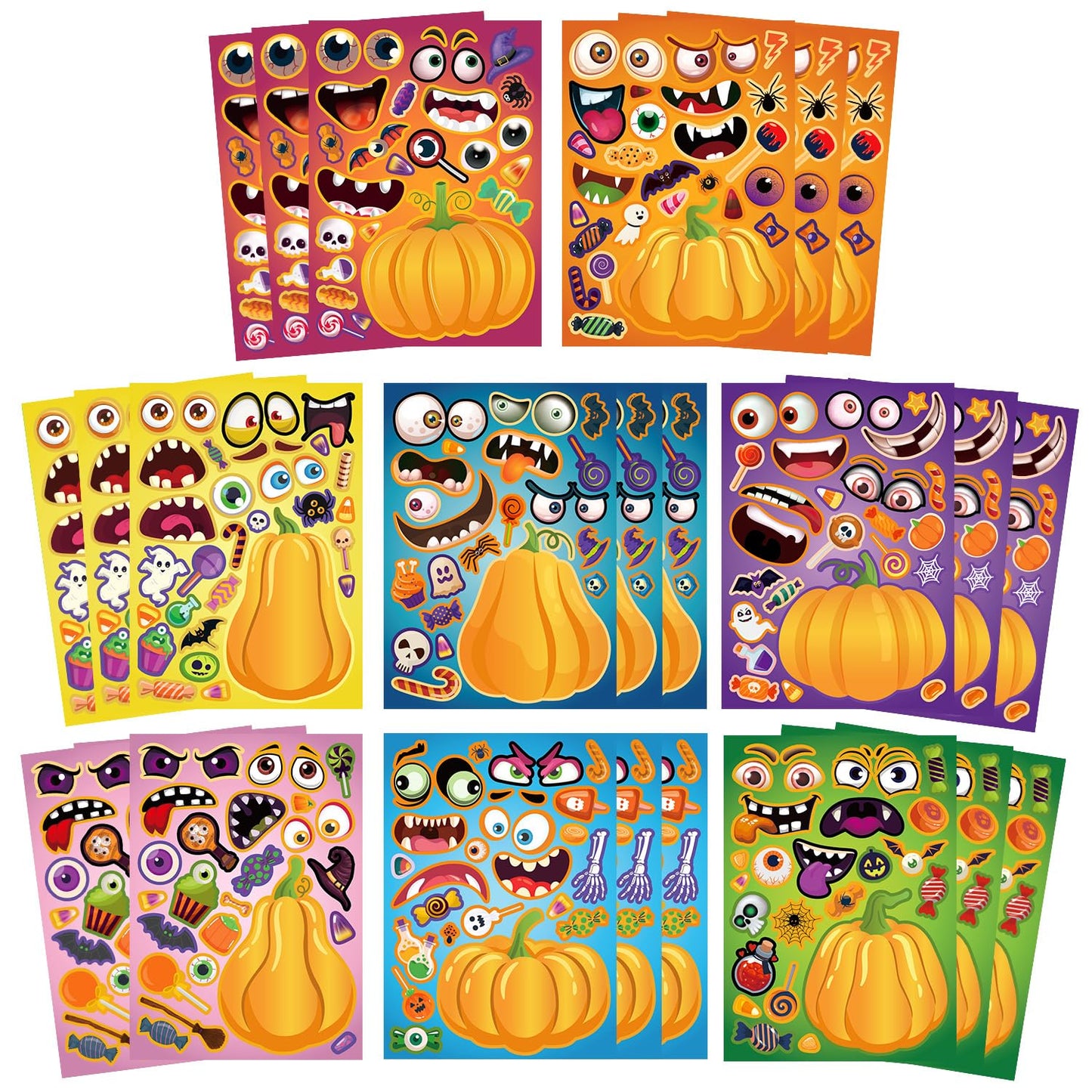 Halloween Stickers for Crafts, Make A Face Sticker, 24 Sheets