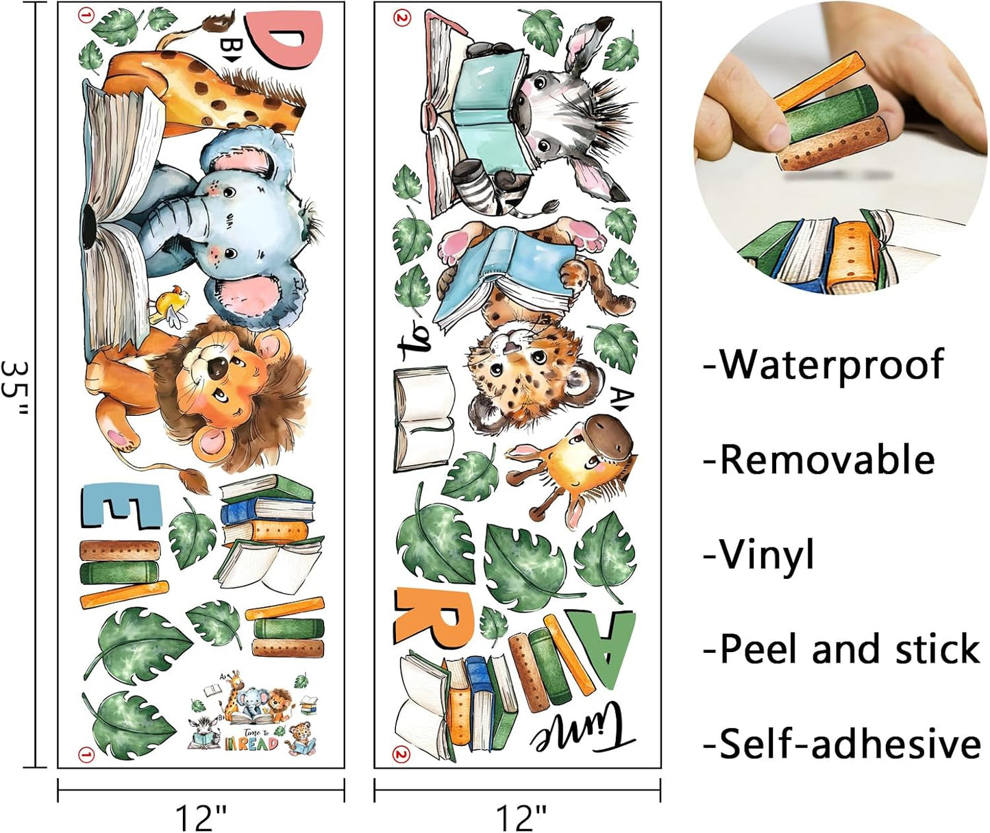 Mfault Time to Read Animal Book Wall Decals Stickers, Educational Elephant