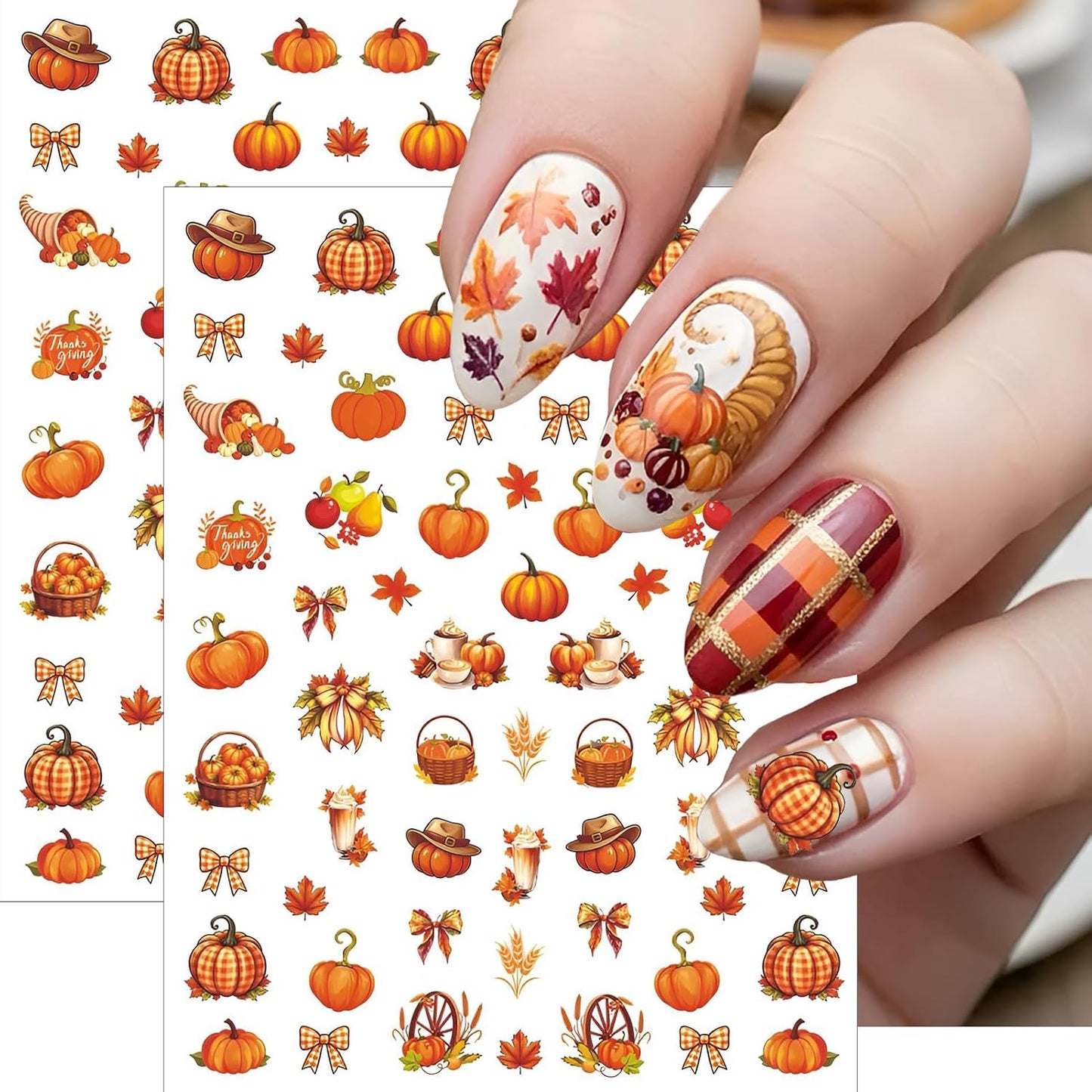 4 Sheets Thanksgiving Nail Stickers, Fun Party Props Dessert Turkey Decals