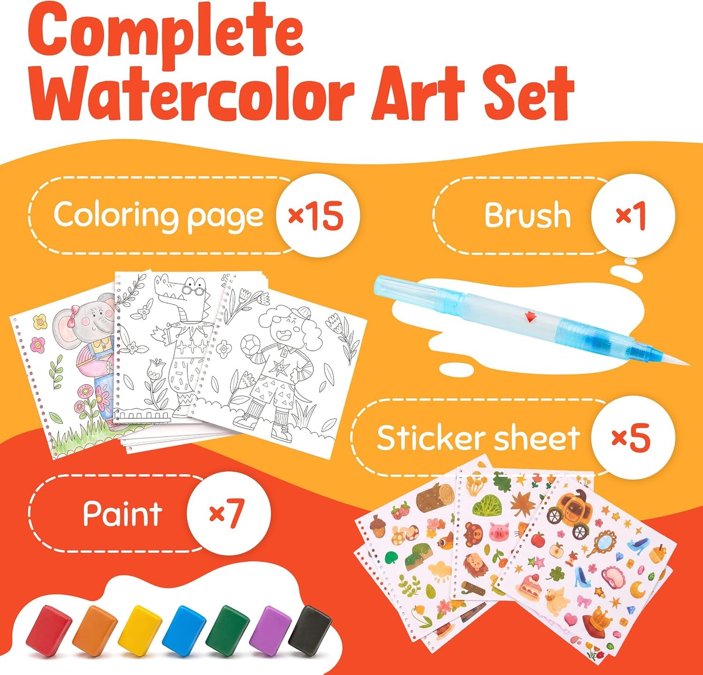 JoyCat Mix & Match Paint with Water Coloring Books with Stickers (Animals)