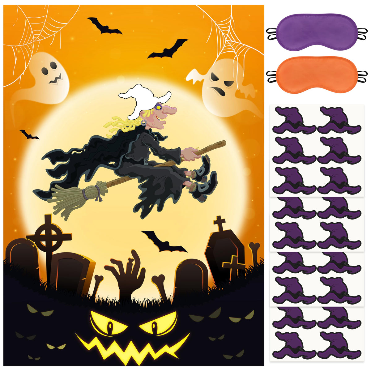 Halloween Pin the Tail On the Black Cat Party Game Poster for Kids