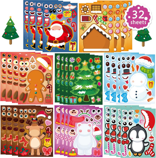 Christmas Face Stickers for Kids and Adults Cute Merry Christmas Party Stickers Bulk for Pumpkins and Water Bottles Santa Claus Deer Snowman Holiday Party Favor Supplies Art Craft Gifts