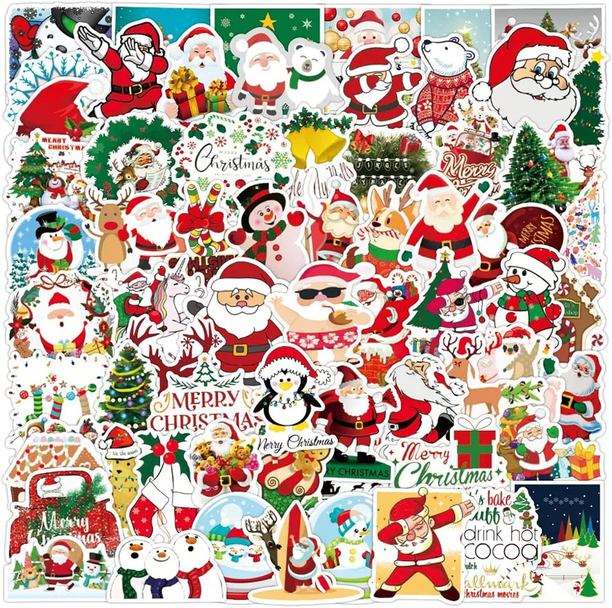100PCS Christmas Theme Stickers, Xmas Holiday Party Favorite Stocking Stuffers, Vinyl Waterproof Holiday Sticker