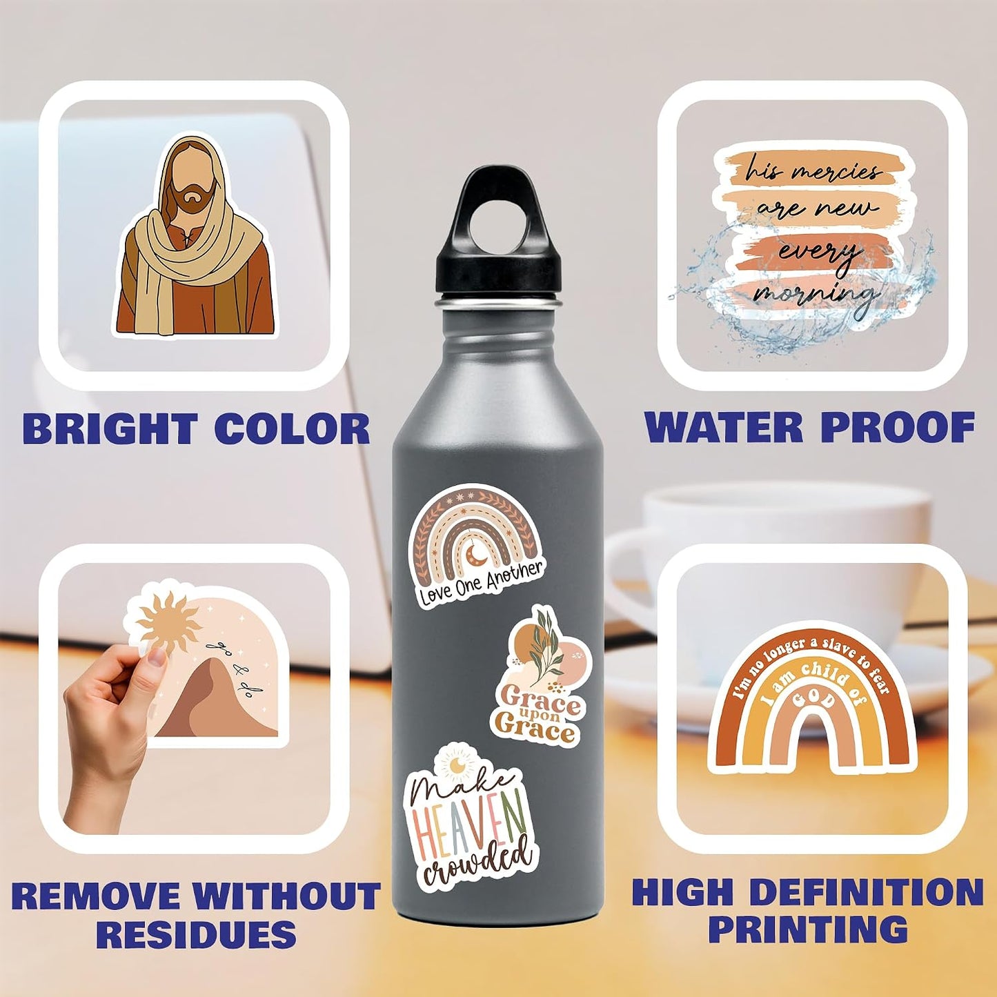 160pcs Boho Christian Stickers by Puraesla - Inspirational Bible Verse Stickers, Waterproof Vinyl Faith & Jesus Decals for Journaling Bibles Water Bottle Scrapbook Laptop Gifts for Kids