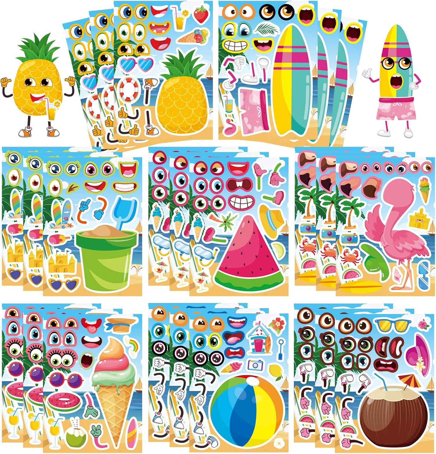 24 Sheets Summer Stickers for Kids, Hawaii Tropical Pool Beach Sticker